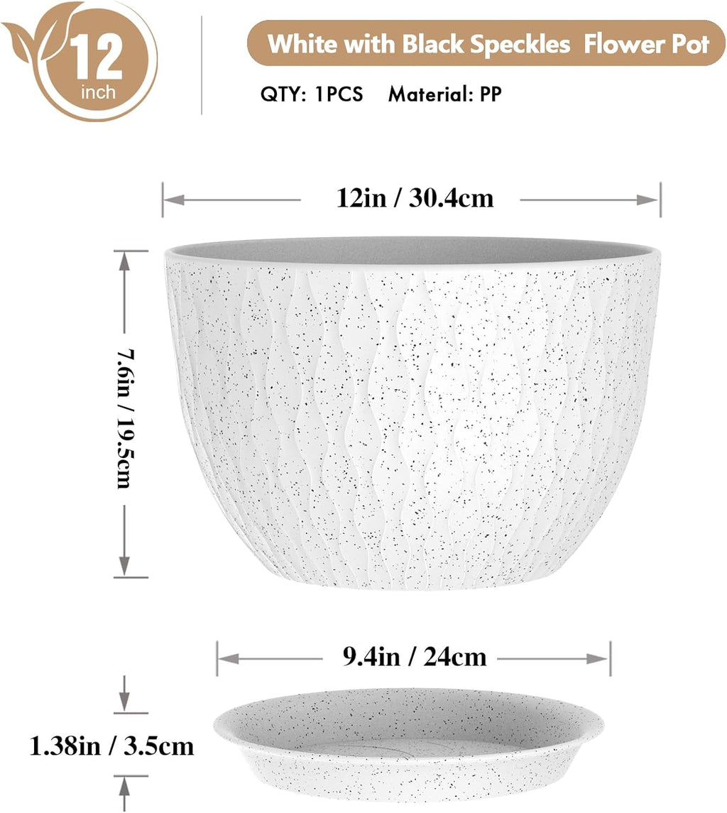 WSMKSZ 12 Inch Wide Water Ripples Flower Pots for Indoor or Outdoor Plants, Large Plant Pots with Drainage Holes &