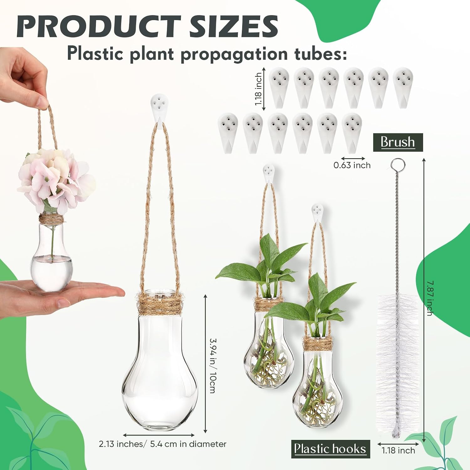 24 Pack Hanging Plant Propagation Stations 3.9 Inch Plastic Propagation Vases with Hooks and Cleaning Brush Clear