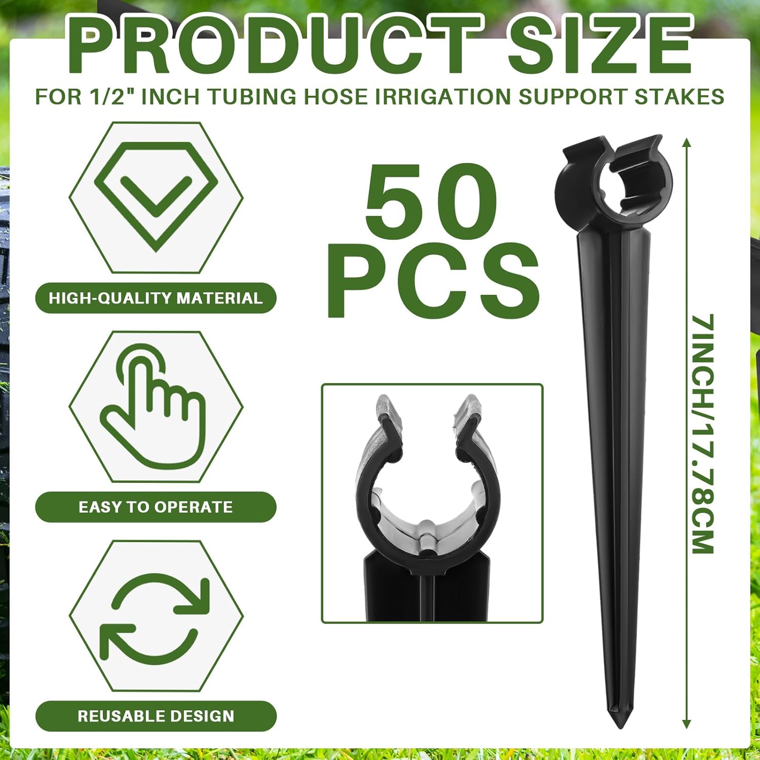 50 Pcs Irrigation Drip Support Stakes 1/2 Inch Tubing Hose Holder, Pipe Universal Drip Lines Tubing Hose for Gardening