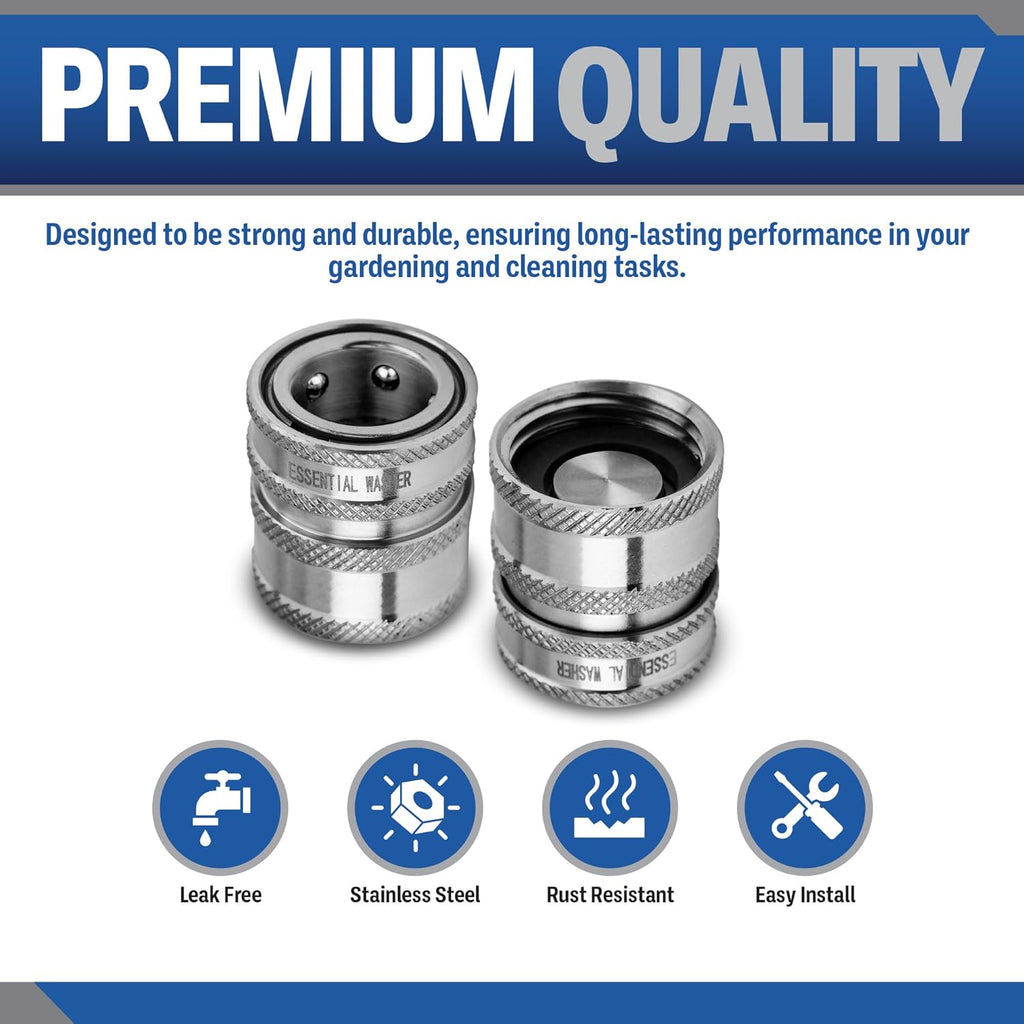 3/4 Stainless Steel Garden Hose Check Valve | 2 Pack With 2 Quick Connect Plug Set
