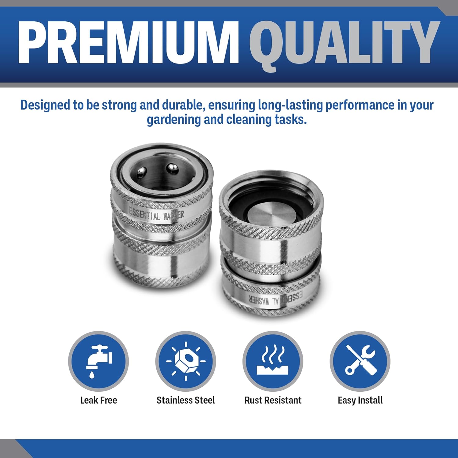 3/4 Stainless Steel Garden Hose Check Valve | 2 Pack With 2 Quick Connect Plug Set