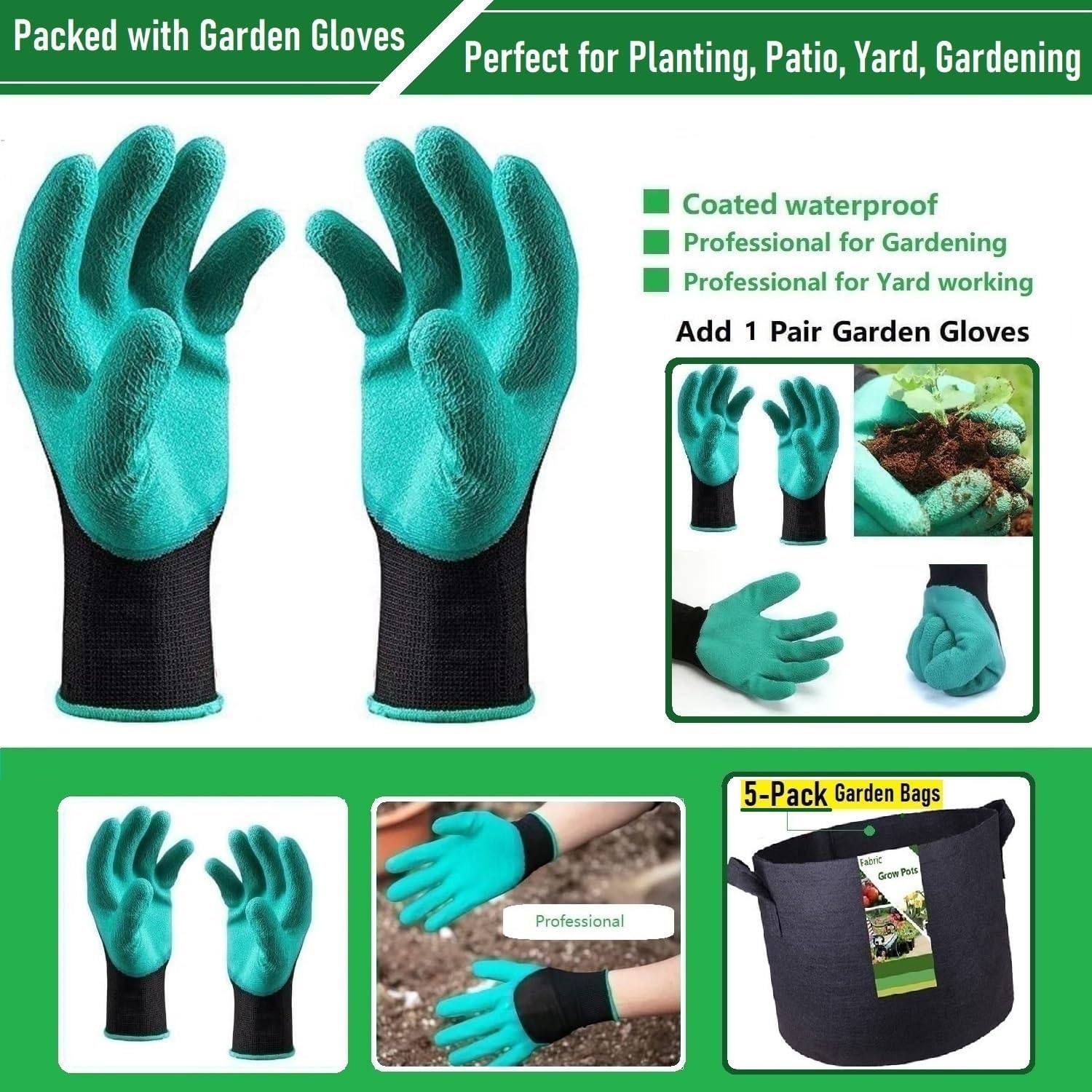 5-Pack 15 Gallon Thickened Plant Grow Bags (20x12 in) Fabric Plant Pots for Potato,Tomato Planters,Herbs Veggies