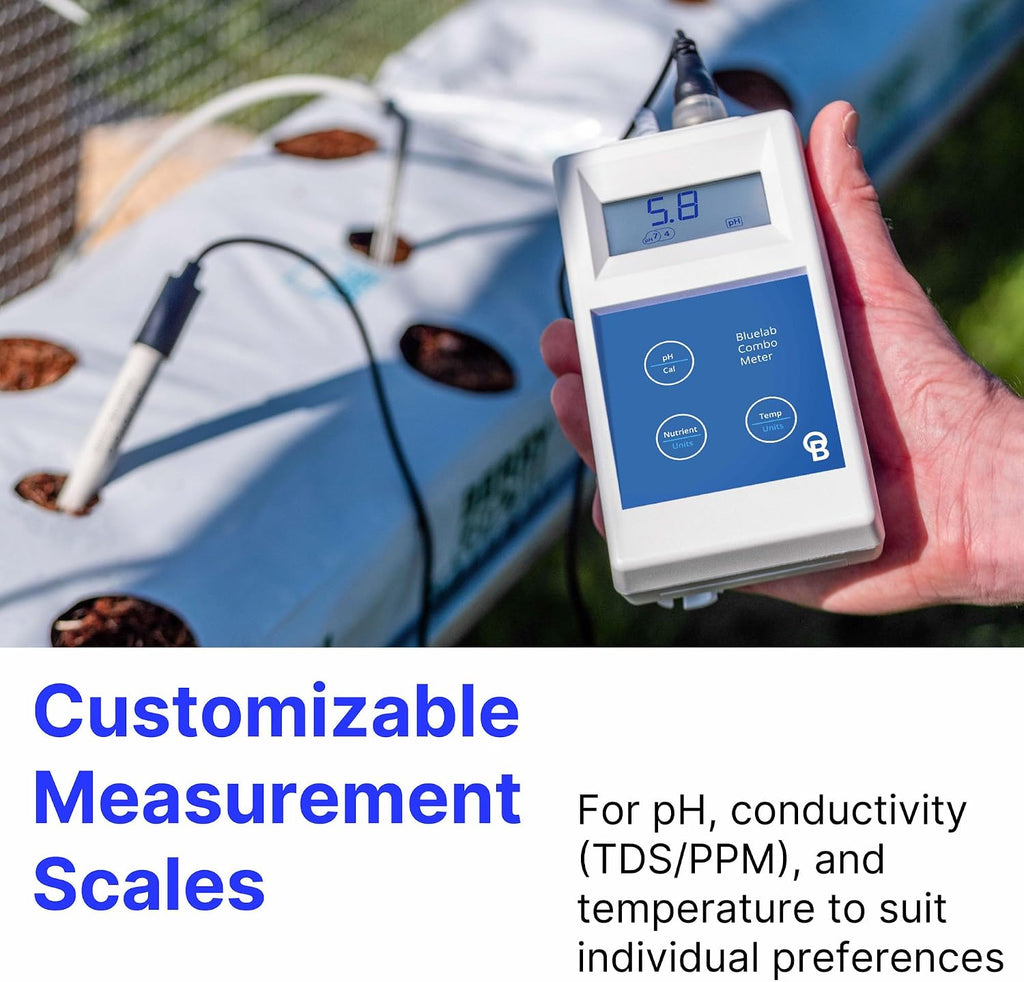 Bluelab METCOMPLUS Combo Meter Plus for pH, Temperature, and Conductivity in Water and Soil with Easy Calibration