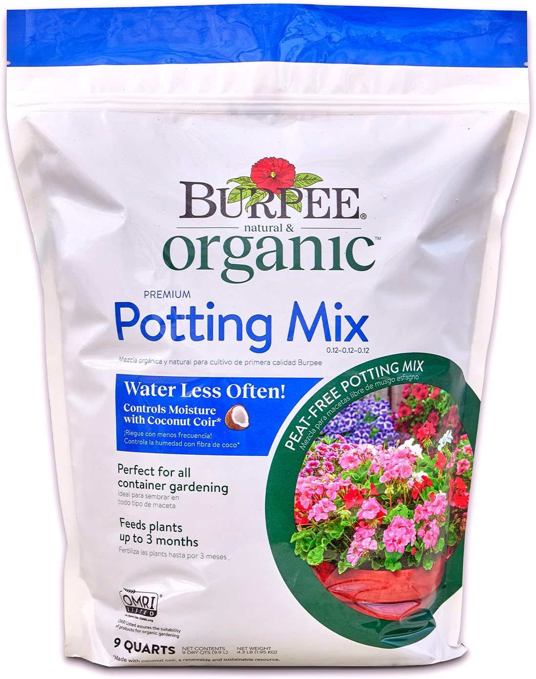 Burpee, 9 Quarts | Premium Organic Potting Natural Soil Mix Food Ideal for Container Garden-Vegetable, Flower & Herb Use for Indoor Outdoor Plant