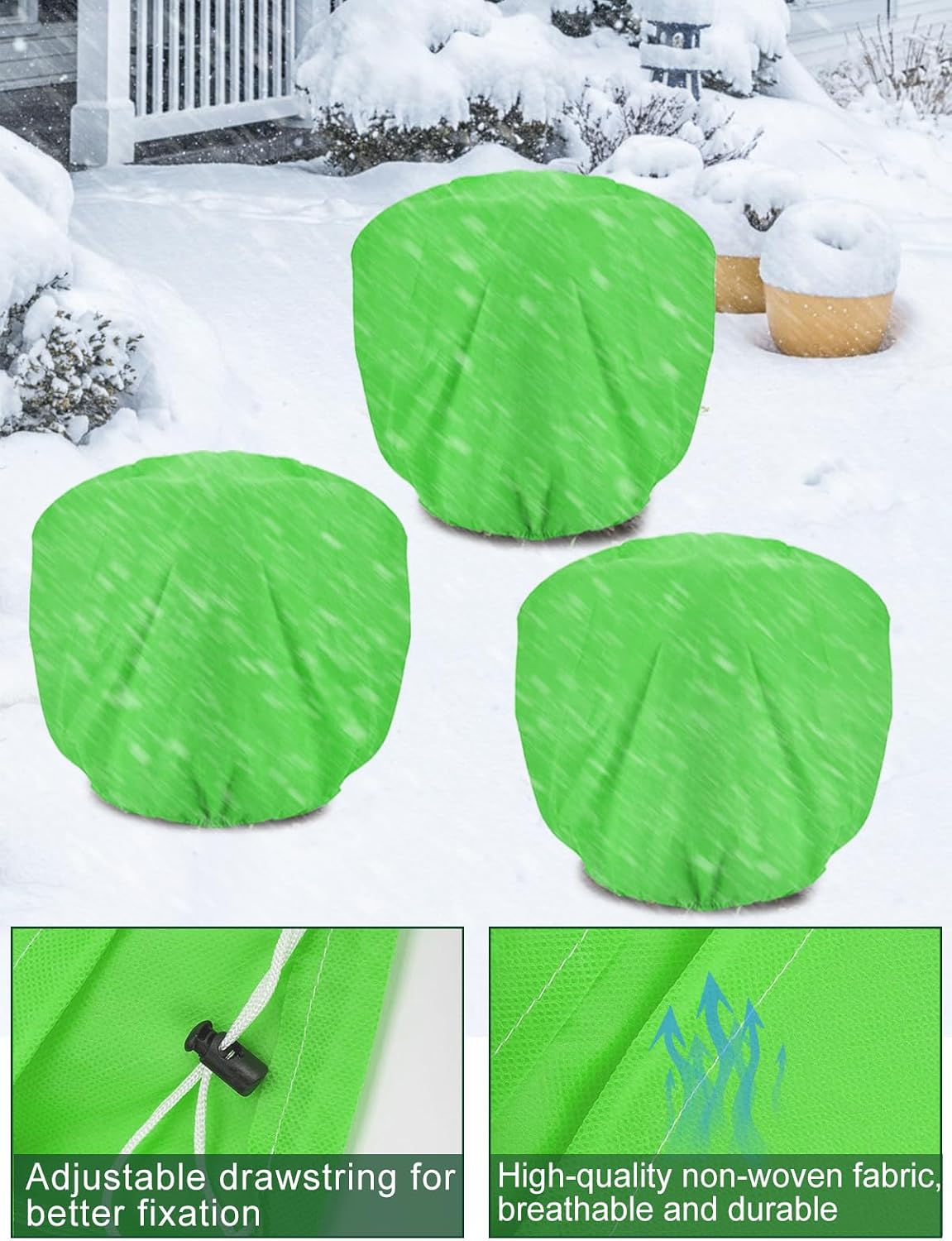 ANPHSIN 3 pcs 39.3in x 39.3in Plant Covers Freeze Protection - Winter Shrub Plant Protection Bags, Frost Blankets
