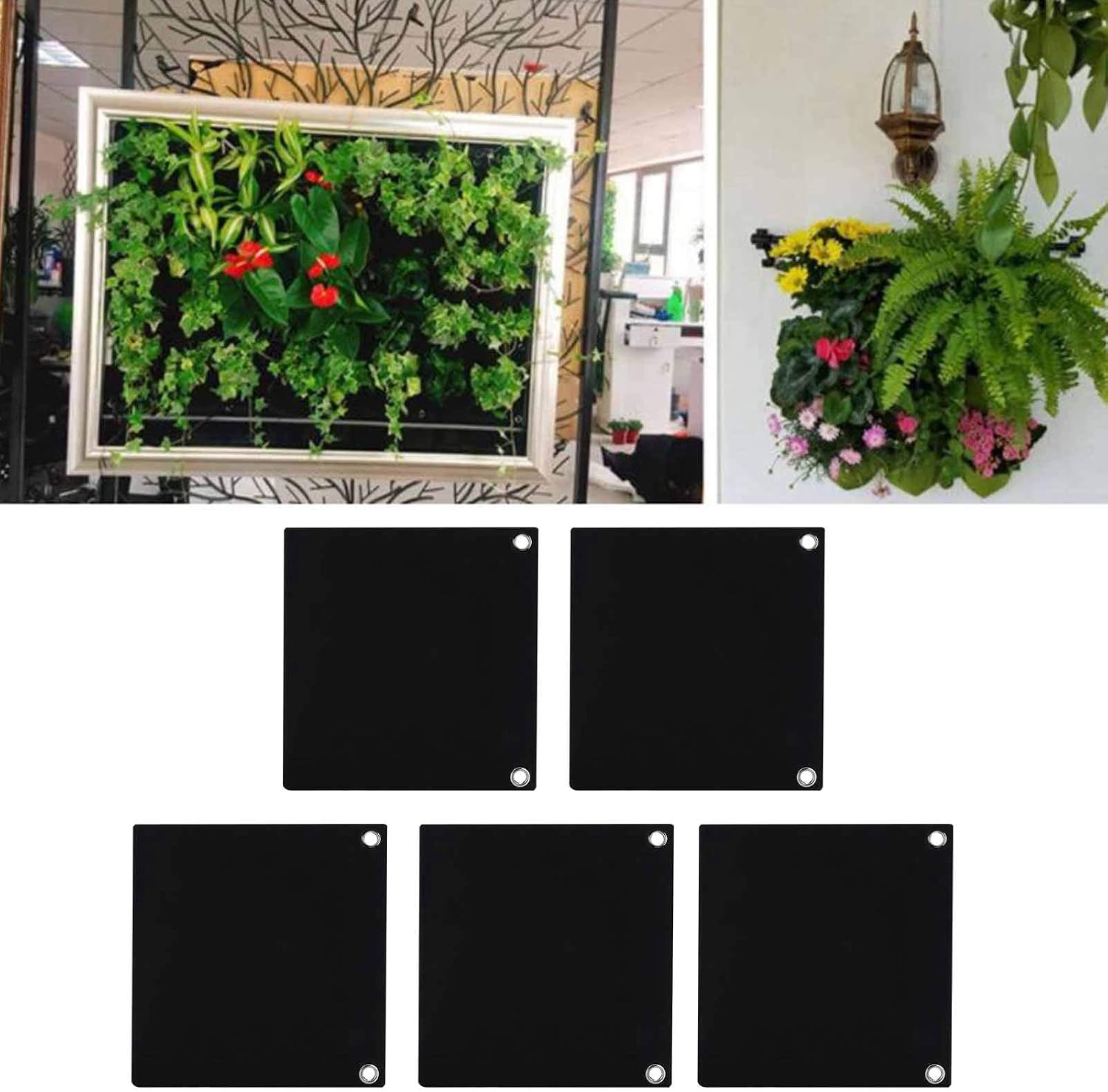 Vertical Garden Wall Hanging Planter with 3 Pockets 5Pcs Plant Growing Bags Wall Mounted Degradable 3Pockets Planter
