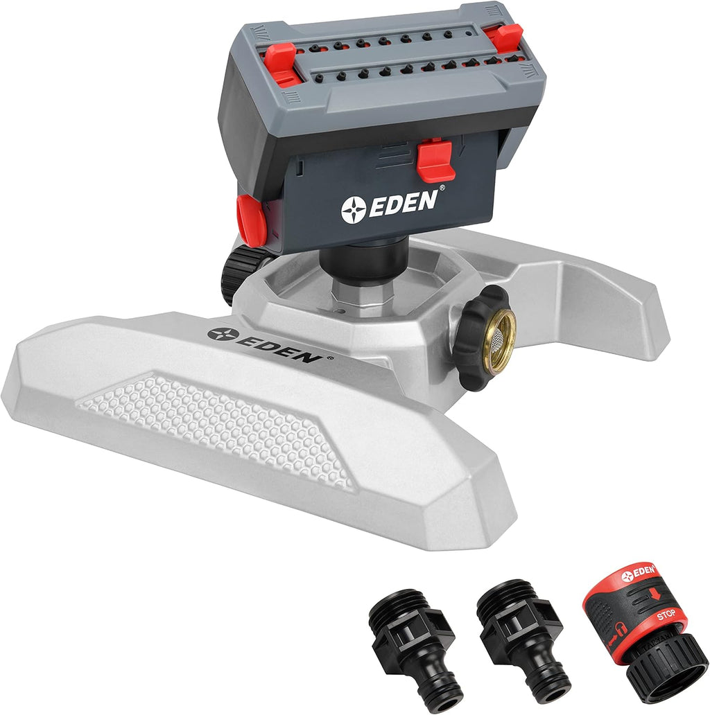 Eden 94127 Metal Adjustable 4-Way Mini Turbo Oscillating Sprinkler W/Quick Connect Starter Set & 95210 Premium Garden
