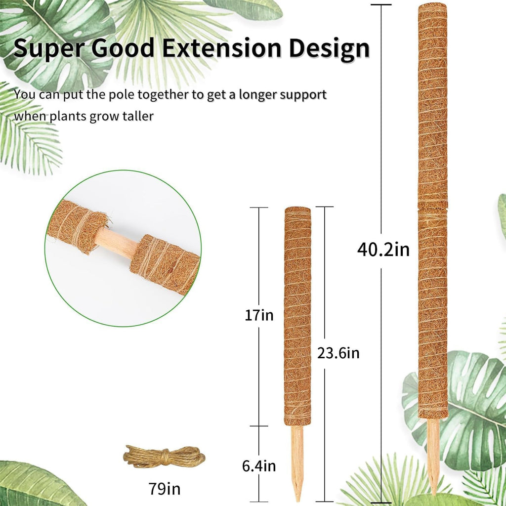 Moss Pole for Plants Monstera,【8 Pack】 23.6 inch Plant Support Pole, Extendable Coir Totem Pole for Potted Plants