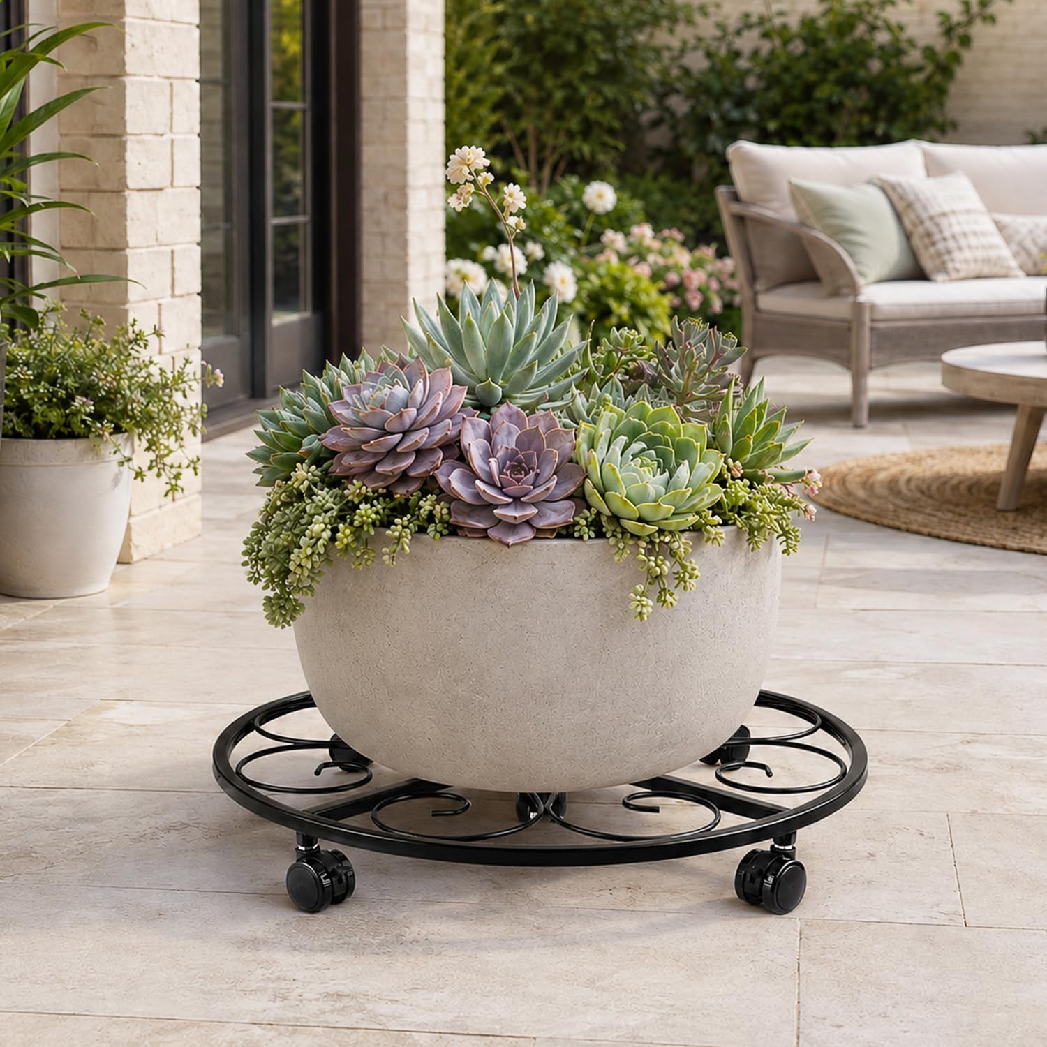 3 Packs 18” Plant Caddy with Wheels Metal Plant Stand on Wheels for Indoor and Outdoor Plants Rolling Plant Stand with
