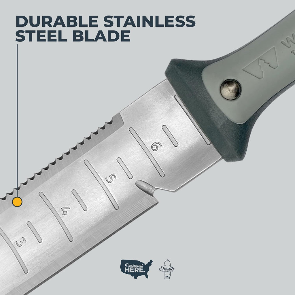 Heavy Duty Hori Hori Garden Knife - Stainless Steel Soil Knife with Serrated Edge, Depth Markings, and Ergonomic Grip