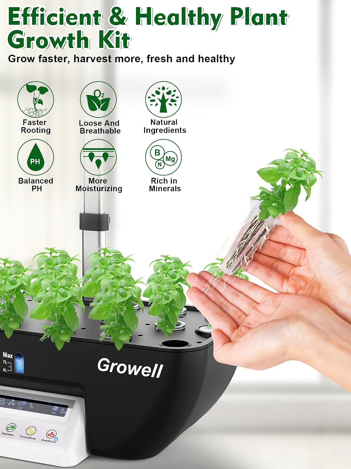 Growell Seed Pod Kit for Aerogarden, 182 Pcs Grow Anything Kit | 60 Grow Sponges, 30 Grow Baskets, Plant Food A&B, 30