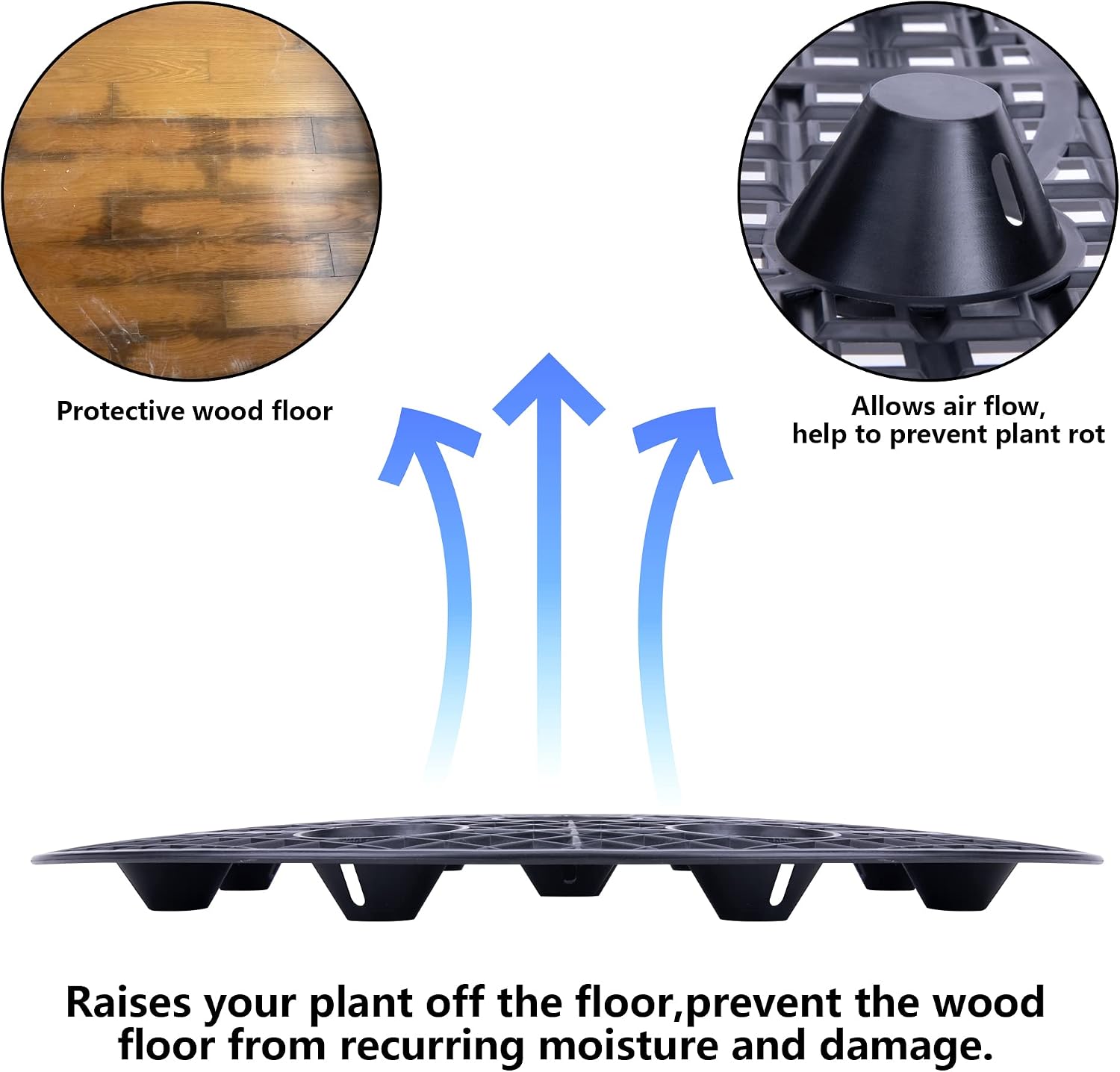 6 Pack Large 15" Plant Level Pot Elevator, Heavy Duty Plants Stands | Black Plant Pot Saucer for Prevent Rot and Damage