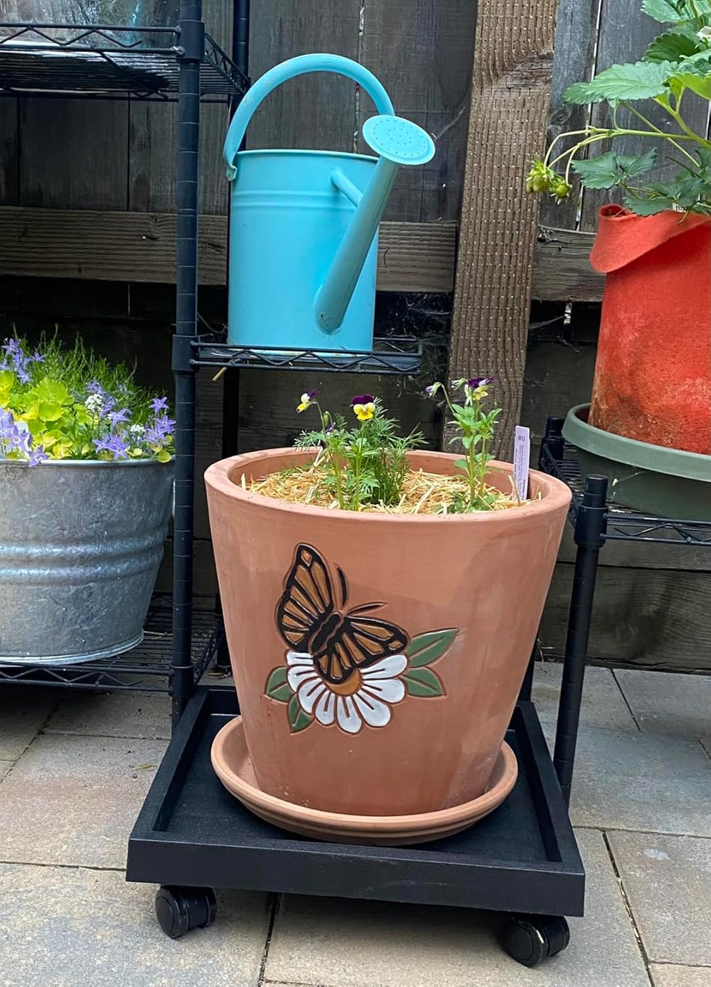 16.5 Inch Square Rolling Plant Caddy Saucer with Wheels, Heavy Duty Wheeled Planter Stand for Potted Plant, Coaster