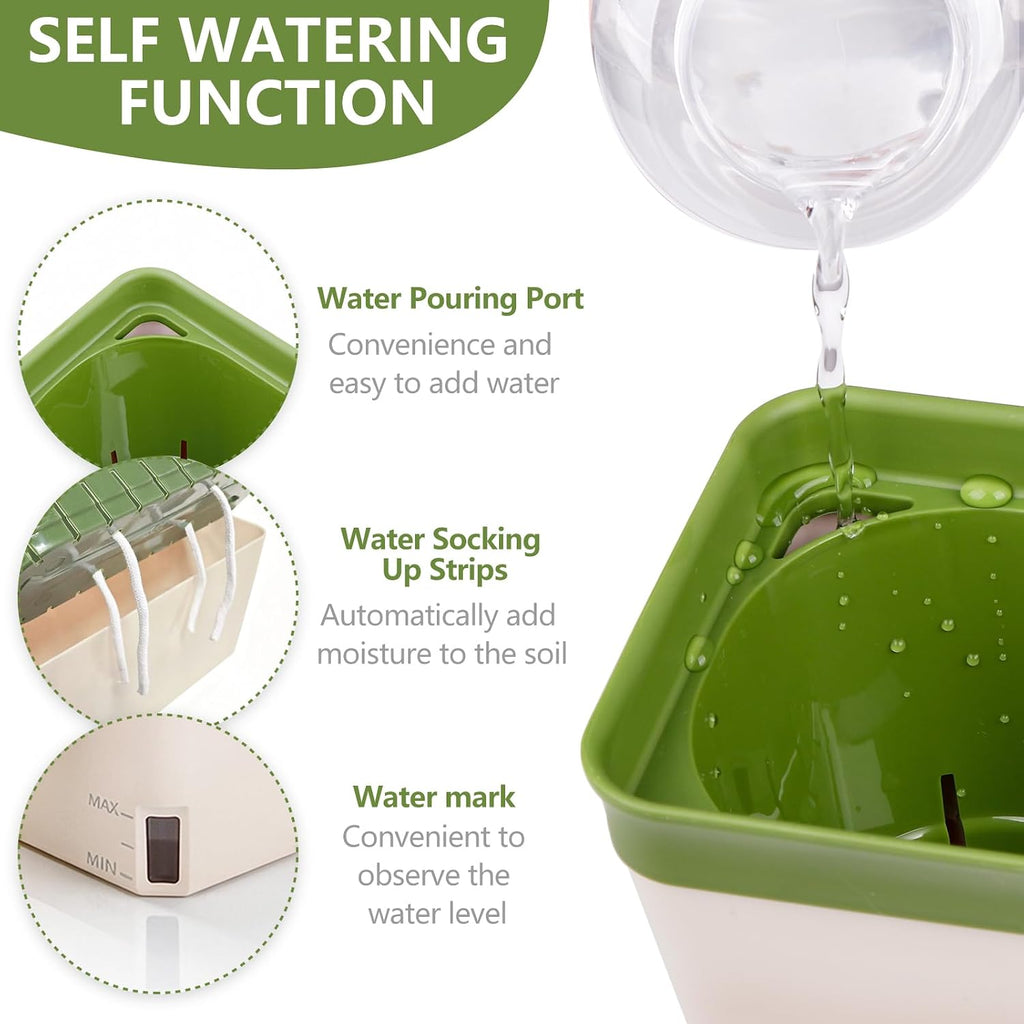 OurWarm Self Watering Pots for Indoor Plants, 6 Pack 10.5 Inch Plastic Window Herb Planter Box with Water Level
