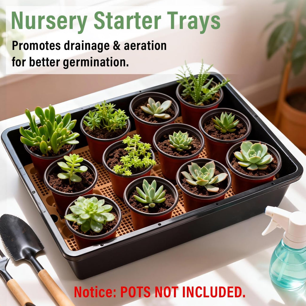 5 Pack Nursery Pots Trays with Removable Mesh Drainage Mat, Plastic Seed Starter Trays (17"x12"x3.5") with Drainage