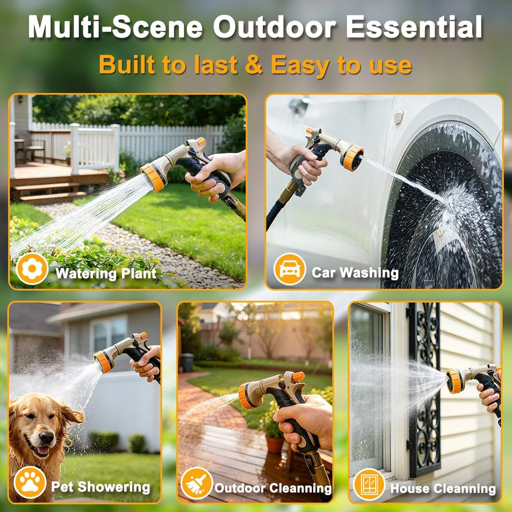 FANHAO Metal Garden Hose Nozzle Heavy Duty, Rear Trigger Water Sprayer | 7 Adjustable Spray Patterns, Flow Control