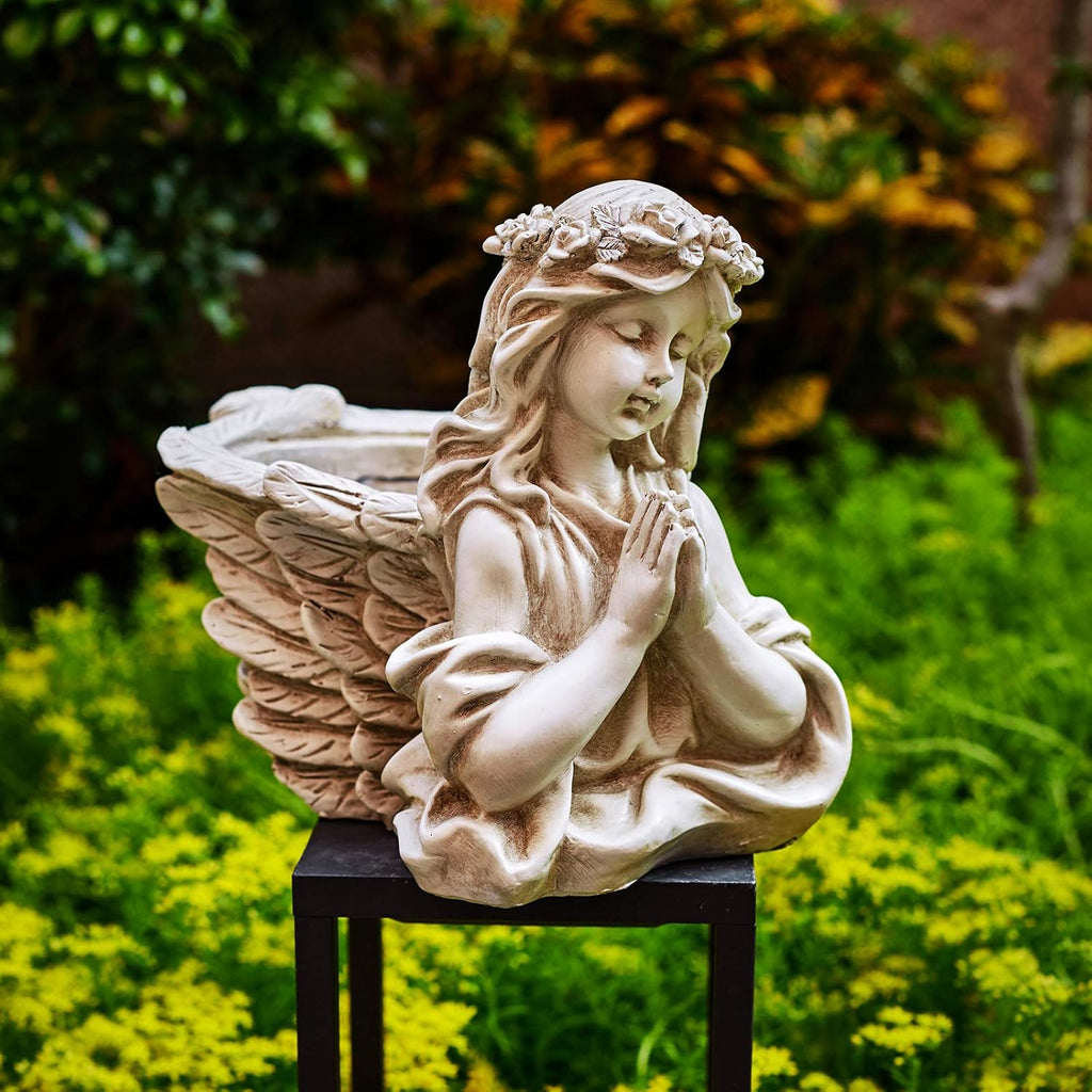 Praying Angel Bust Garden Statue Planters, Angel Wing Planters Pots Mini Vase for Patio, Lawn, Yard Art, Cemetery Grave