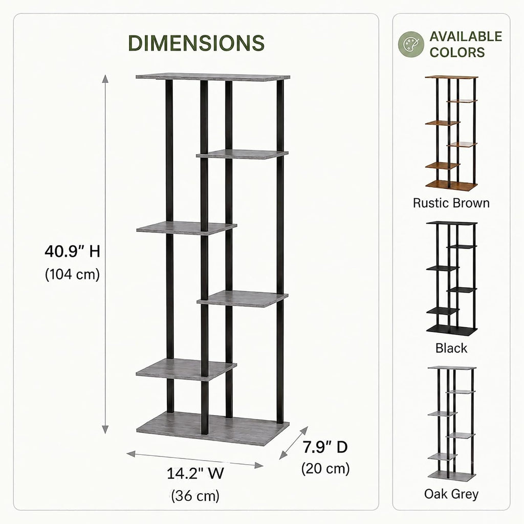Corner Tall Plant Stand Indoor 6 Tier 8 Potted, Oak Grey | Functions as Flower Pots, Shelf, Decor Rack, Holder, Metal