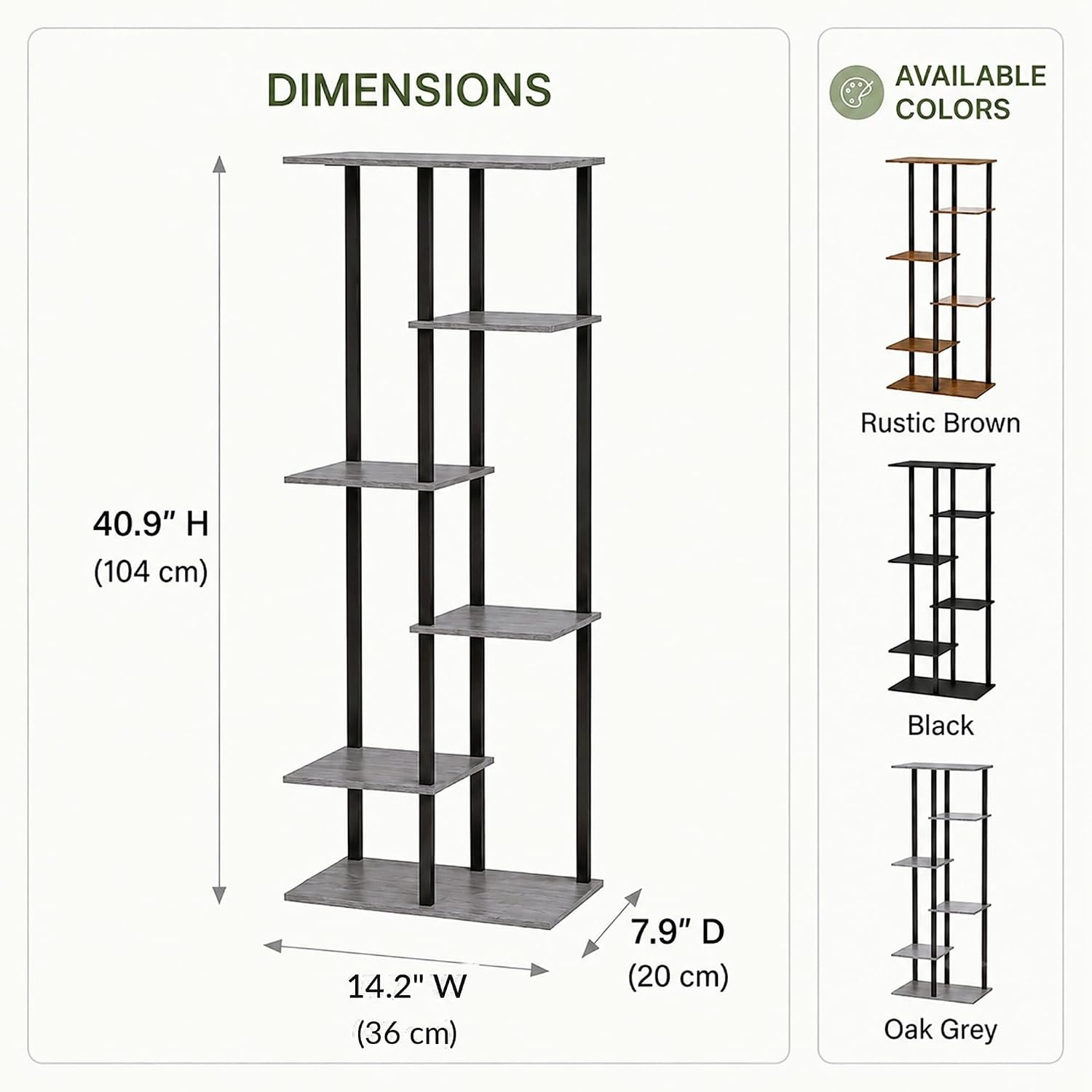 Corner Tall Plant Stand Indoor 6 Tier 8 Potted, Oak Grey | Functions as Flower Pots, Shelf, Decor Rack, Holder, Metal