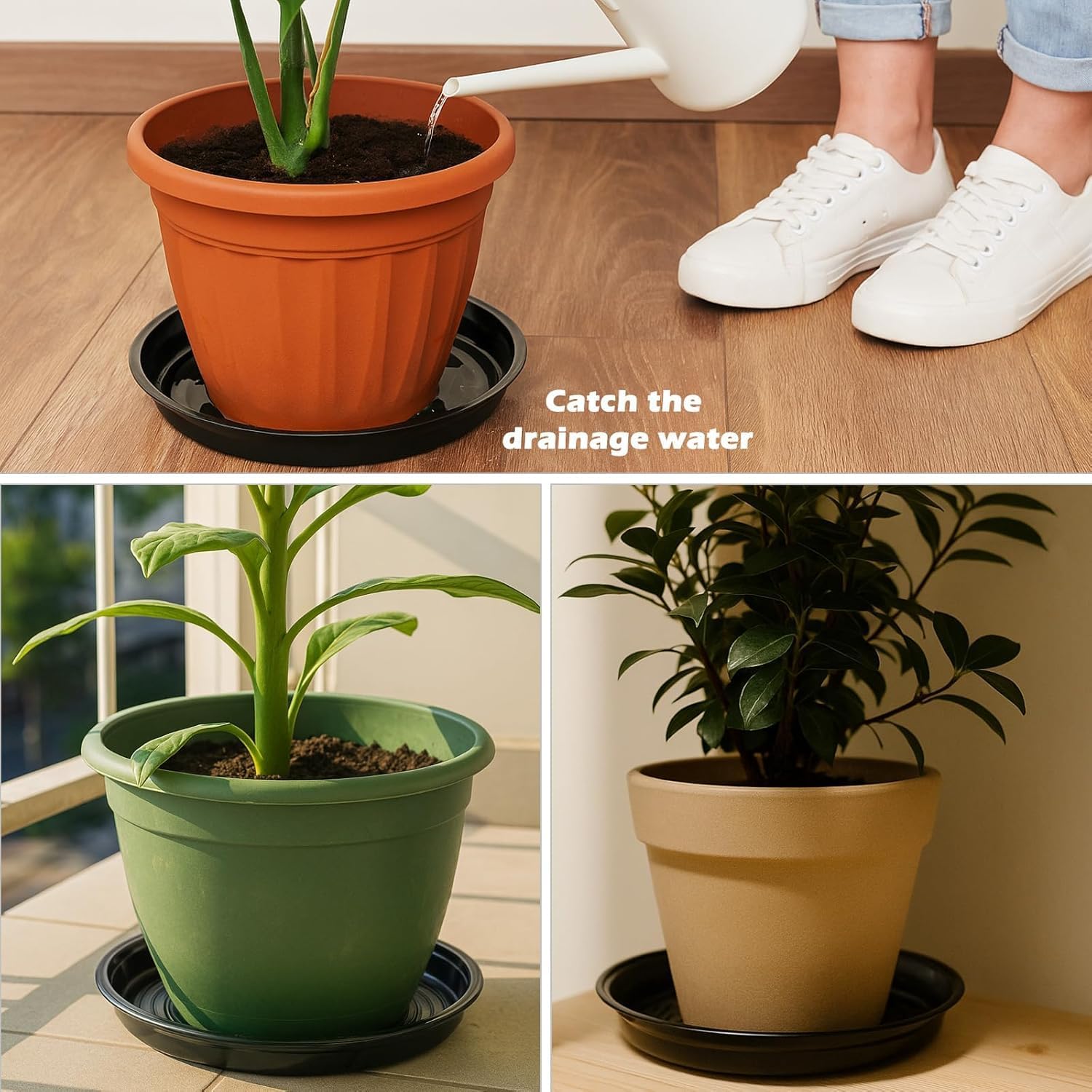 50 Packs 14 Inches Large Plant Saucers for Indoor Outdoor Use Heavy Duty Plastic Plant Plate Dish for Planter Bulk