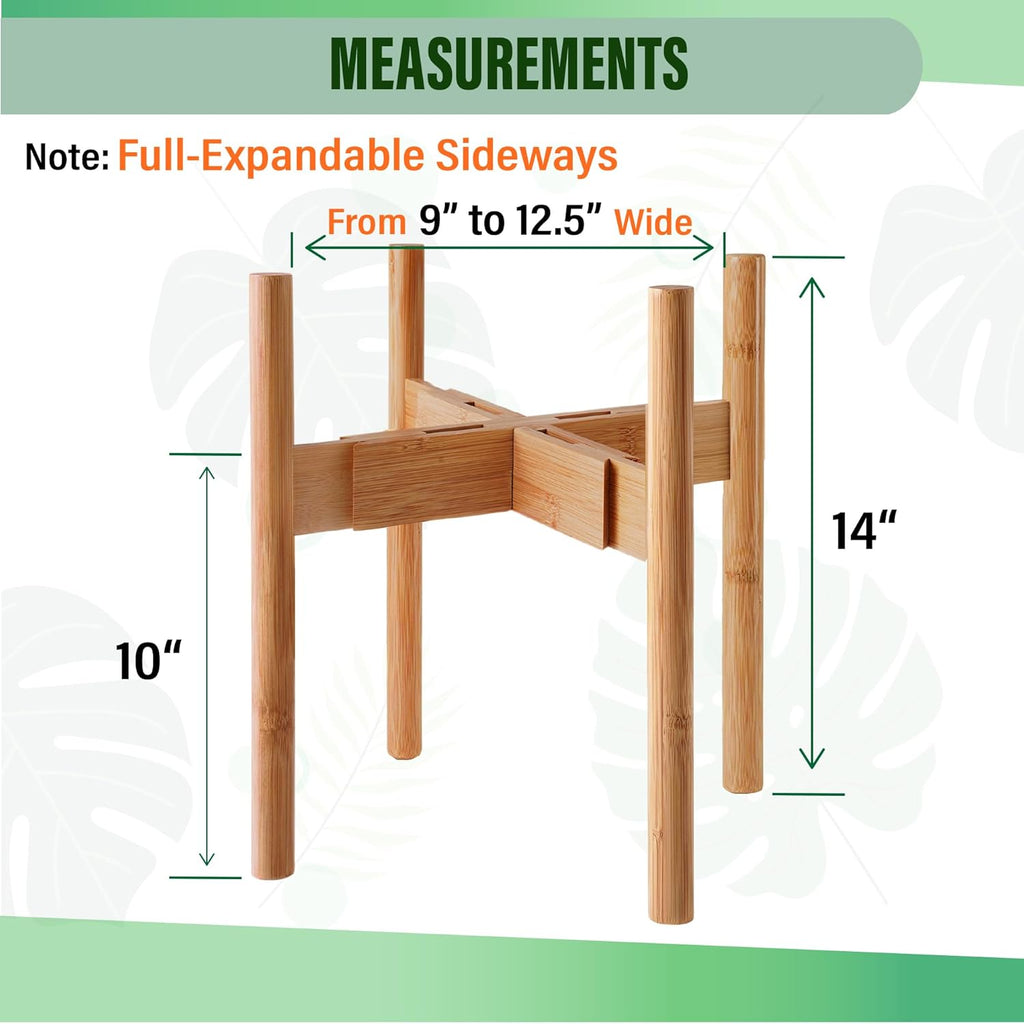 ZPirates Plant Stand for Indoor - Adjustable, Bamboo | Expandable Sideways to fit 8 10 or 12 Inch-wide Medium-to-Large