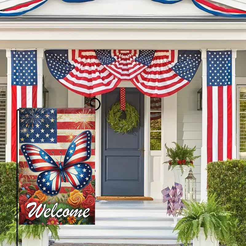 4th of July Patriotic Butterfly Garden Flags for Outside 12x18 Double Sided