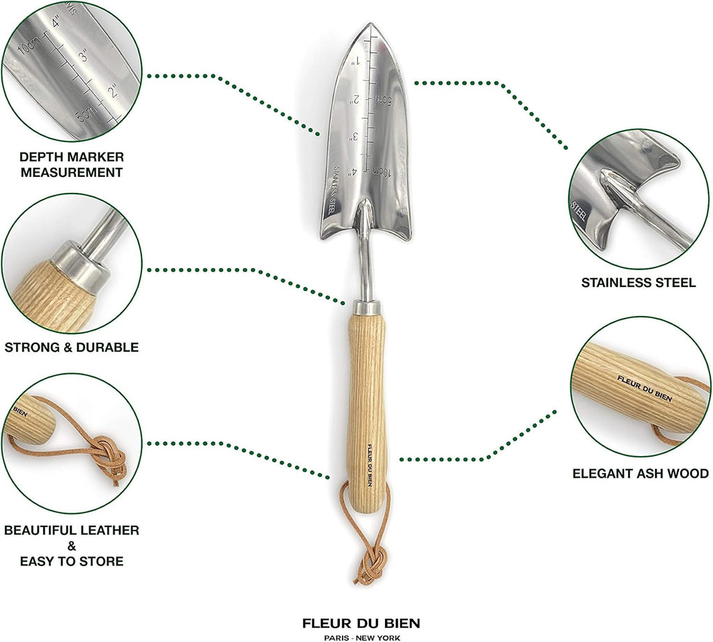 6 Piece Stainless Steel Heavy Duty Garden Tools Set, with Ash Wood Handle and Non-Slip Rubber Grip Pruner, Premium