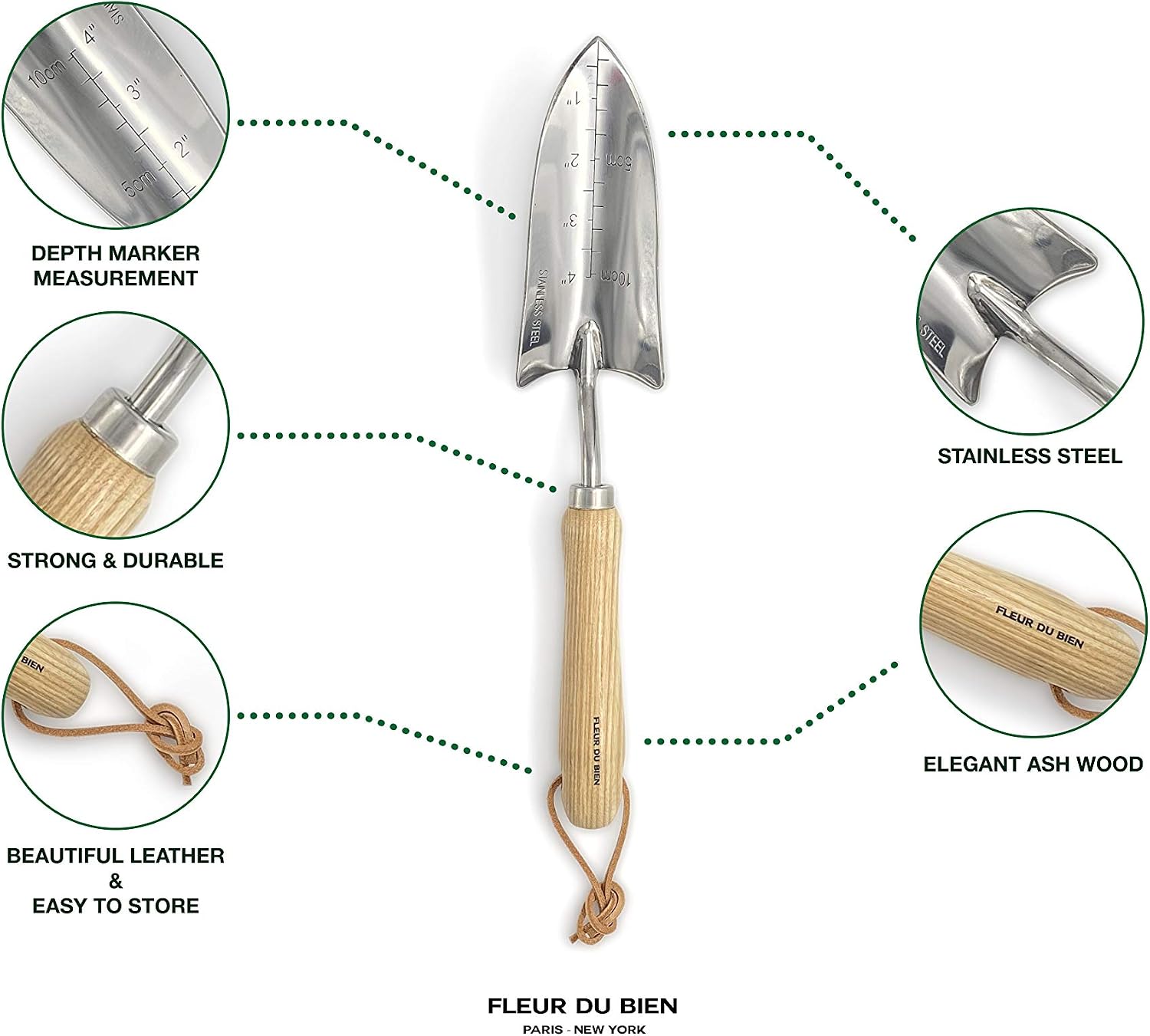 6 Piece Stainless Steel Heavy Duty Garden Tools Set, with Ash Wood Handle and Non-Slip Rubber Grip Pruner, Premium