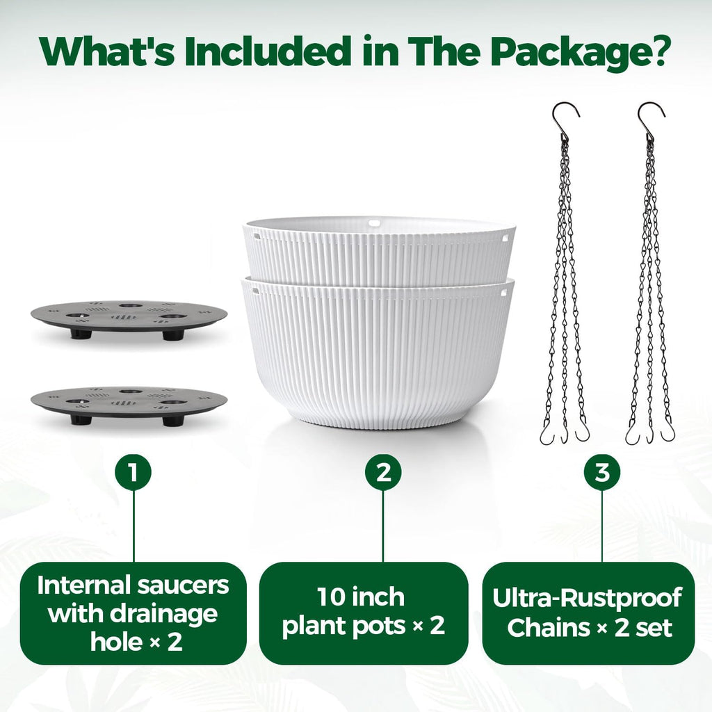 T4U Hanging Planters for Indoor Outdoor, 10 Inch Self Watering Pots, 2 Pack | Hanging basket with reservoir, drainage