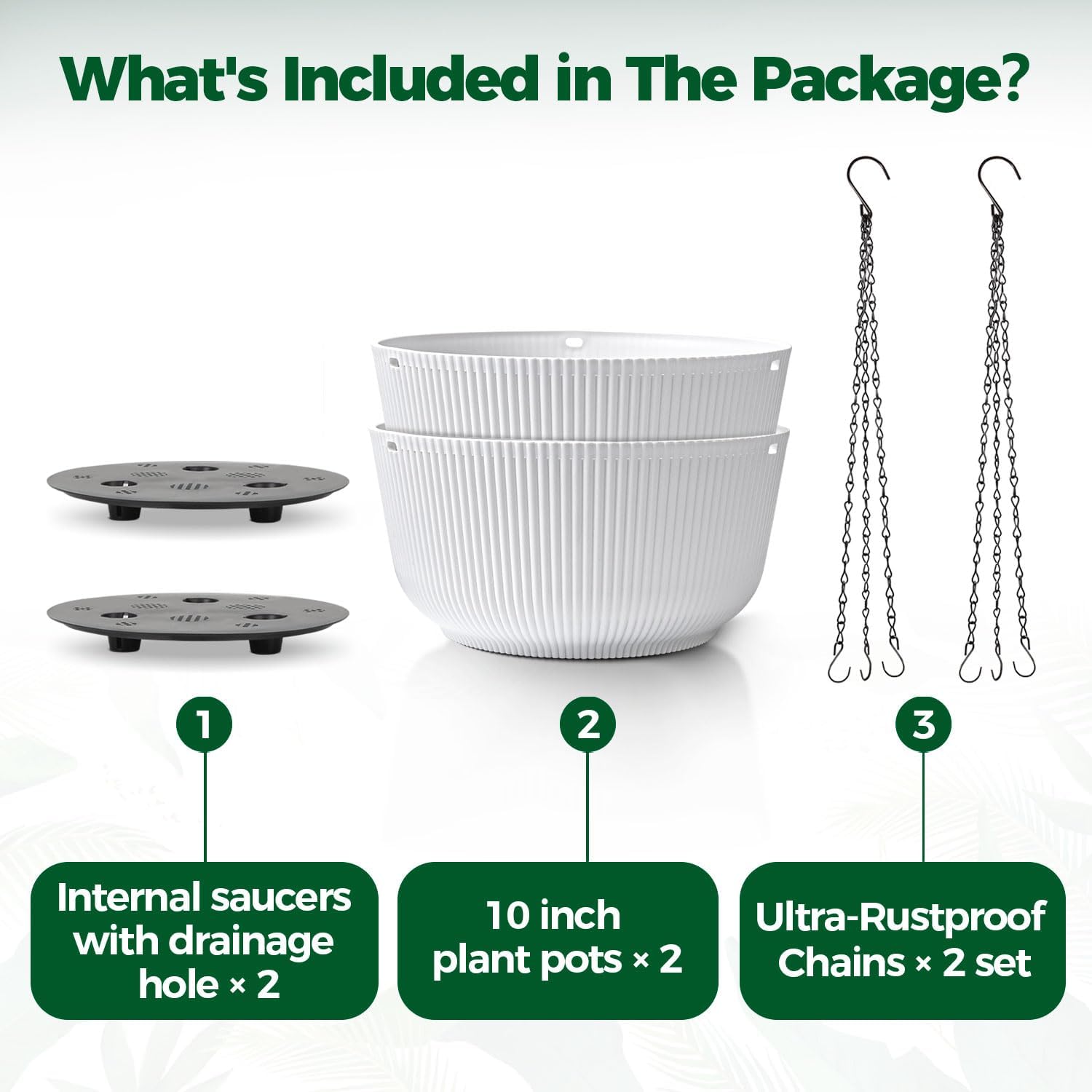 T4U Hanging Planters for Indoor Outdoor, 10 Inch Self Watering Pots, 2 Pack | Hanging basket with reservoir, drainage