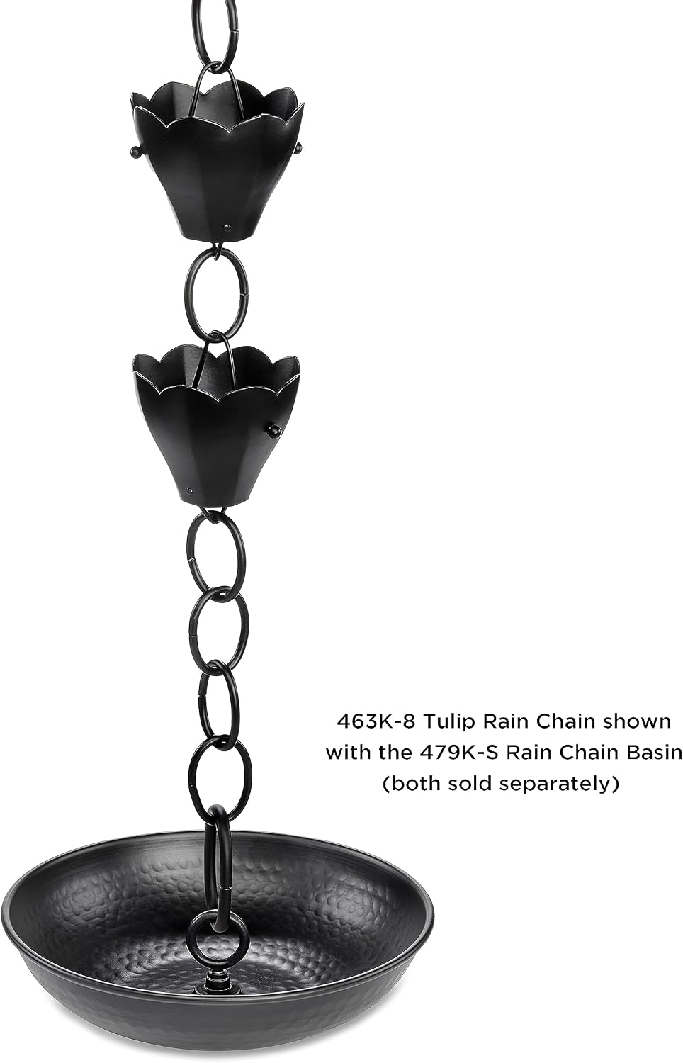 13 Cup Tulip Black Aluminum 8.5 ft. Rain Chain with Gutter Installation Clip by Good Directions