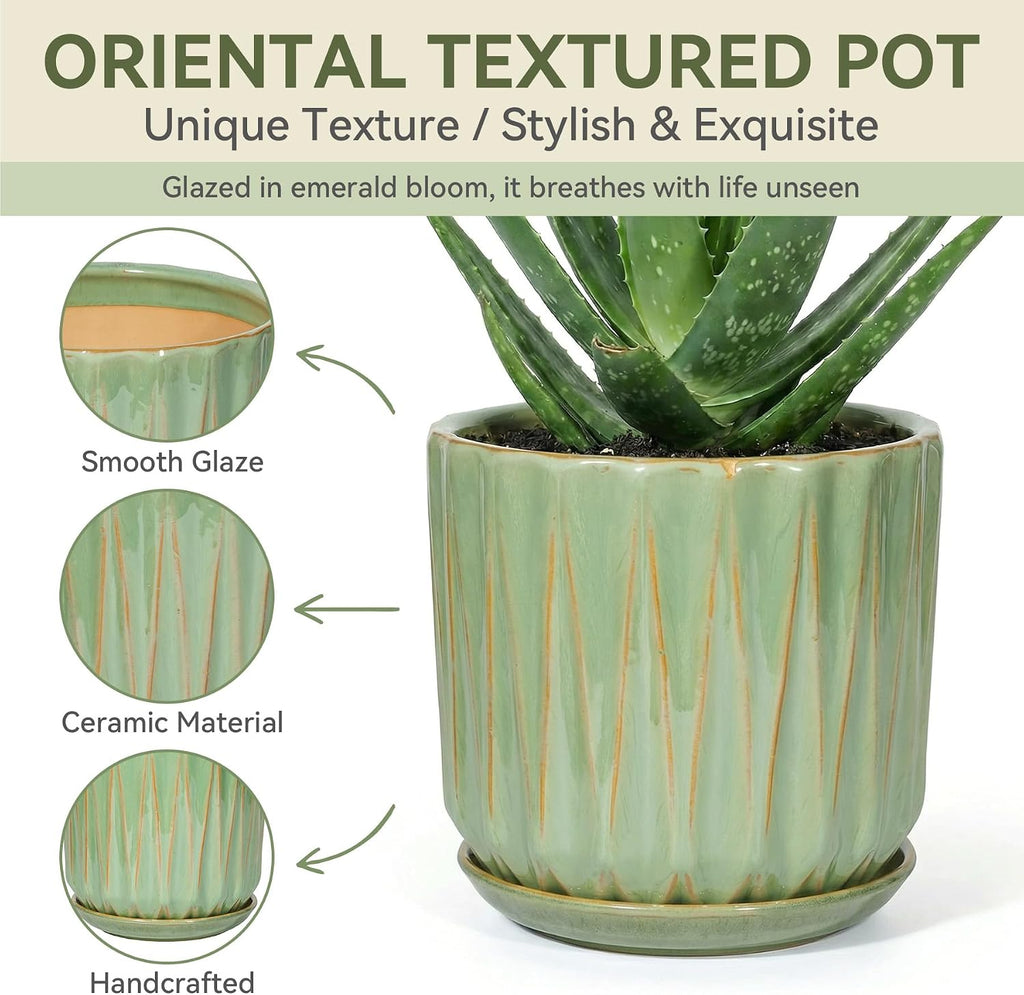 7.5 Inch Ceramic Planter Pot with Saucer Drainage Leak-Proof Mesh,Flower Pots for Indoor Plants with Gardening