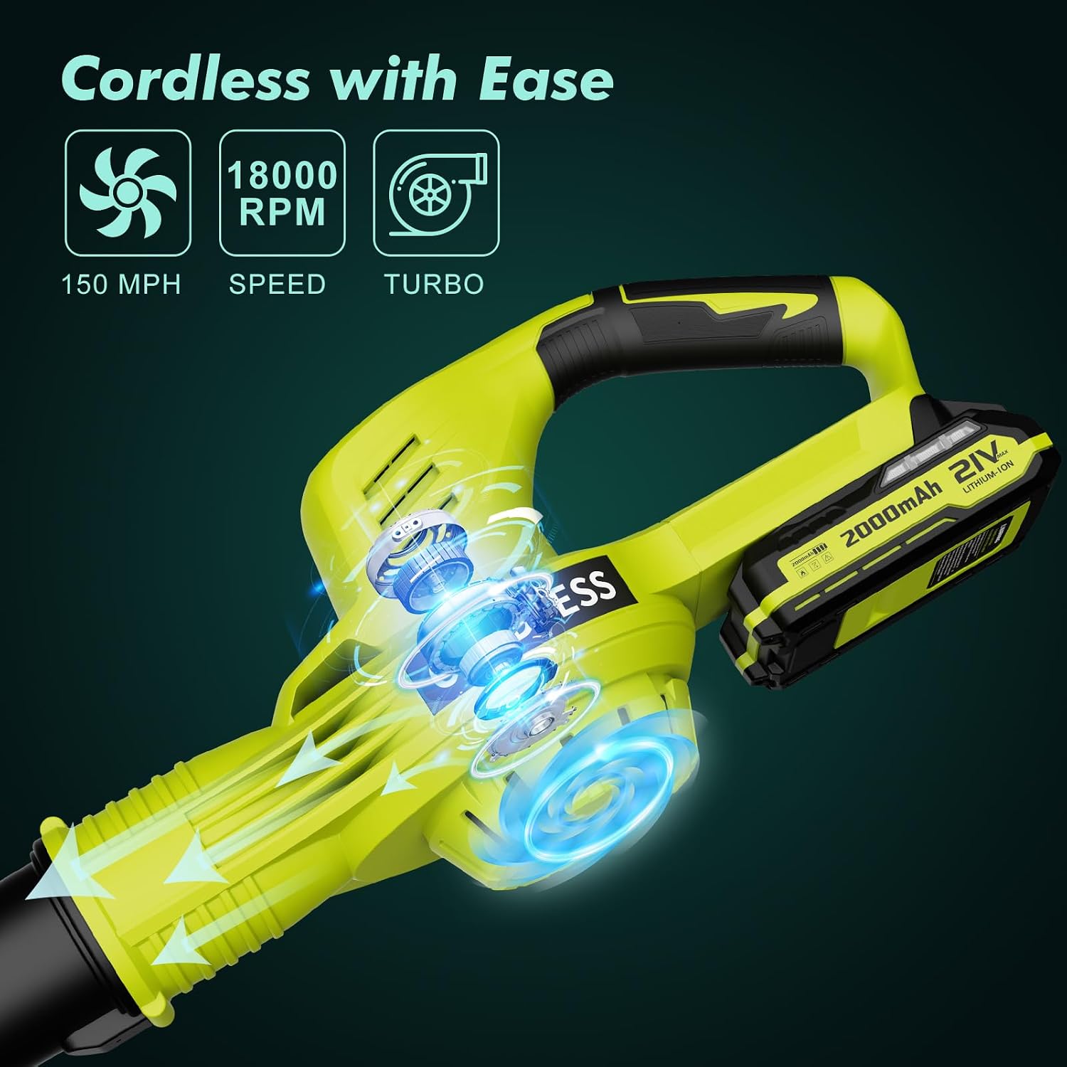 Leaf Blower Cordless 21V Electric with 2 Batteries and Charger Lightweight | 2 Speed Modes & 2.0Ah Powerful Battery