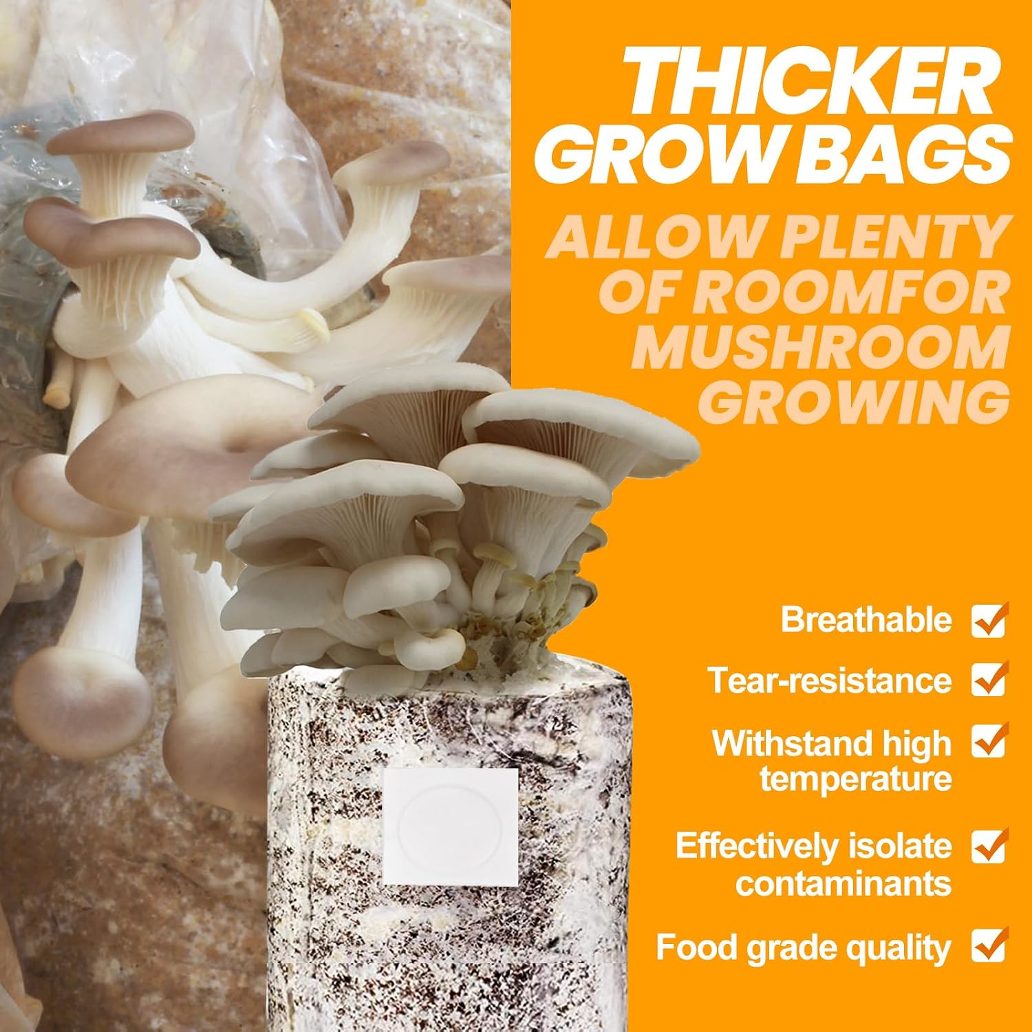 100PCS Mushroom Planting Kit - 8"5"20" Thickened Growing Bags, 6 Mil Thick Durable, Tear Resistant, 0.2 Micron Porosity