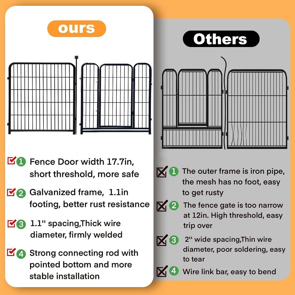 48 in(H) Decorative Garden Fence with Gate,8 Panels Total 17.7 Ft(L) Heavy Duty Iron Animal Barrier Fence for