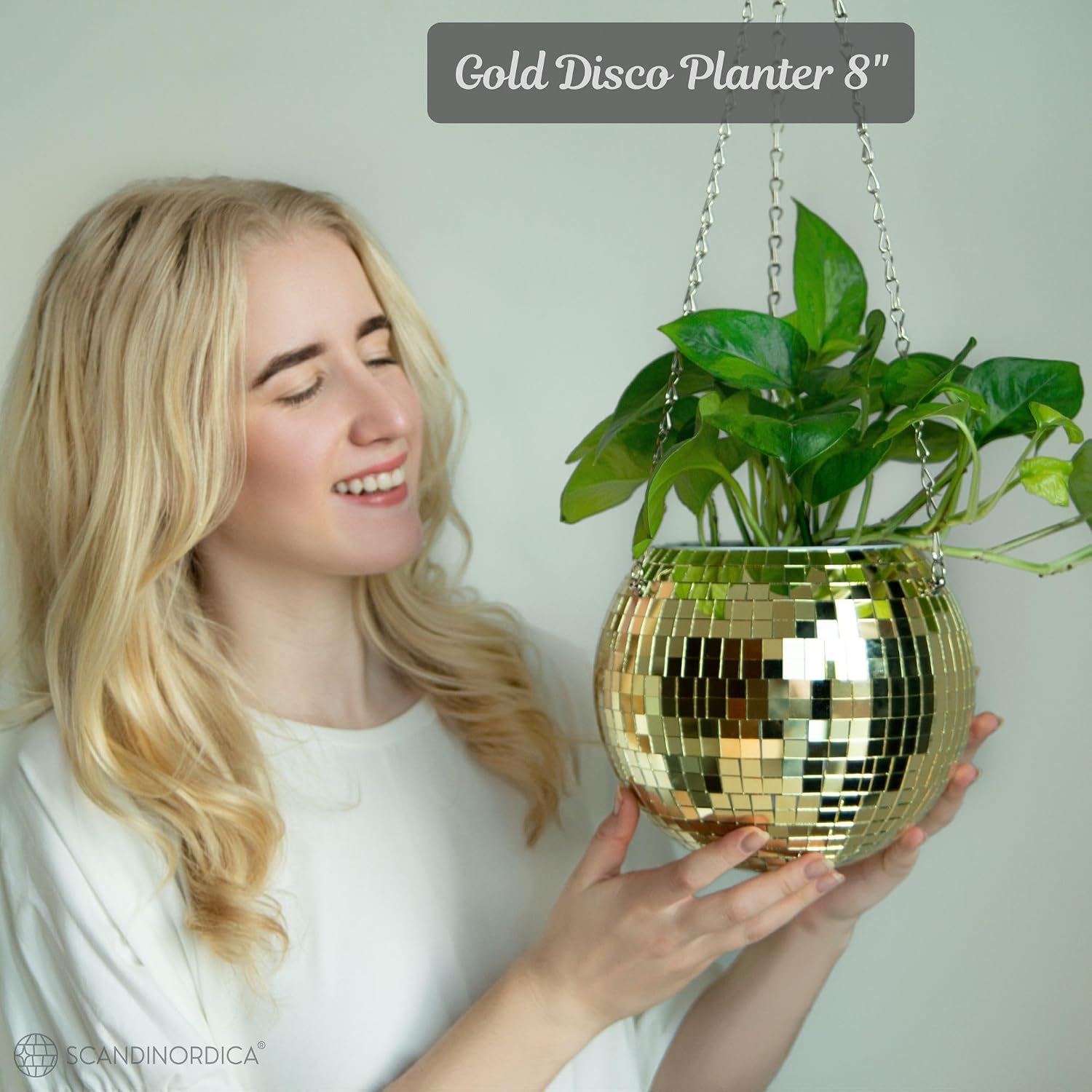 Disco Ball Planter – Disco Ball Plant Hanger, Mirror Disco Planter with Chain, Macrame Hanger, Acrylic Stand and Insert