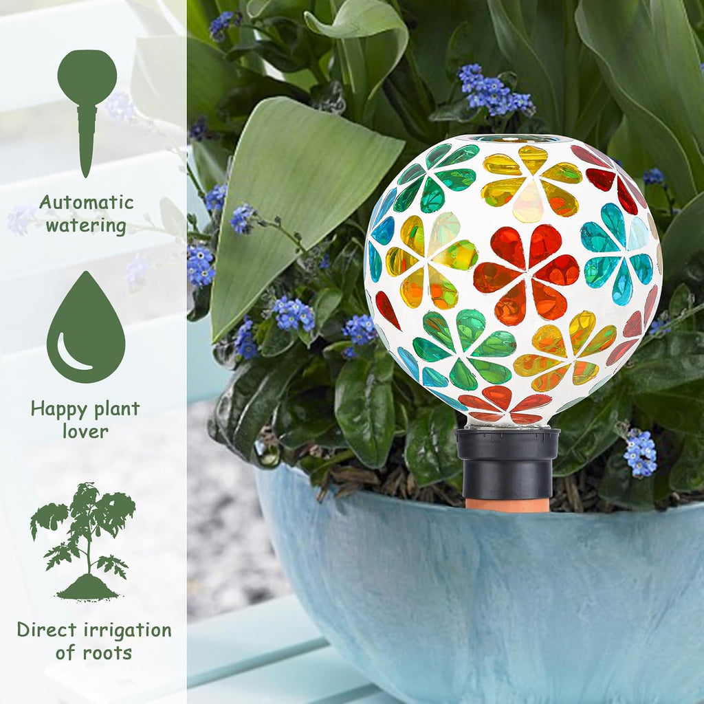 Plant Watering Globes Mosaic Self Watering Spikes 2 Pack | Large Self Watering Planter Insert Automatic Watering Device