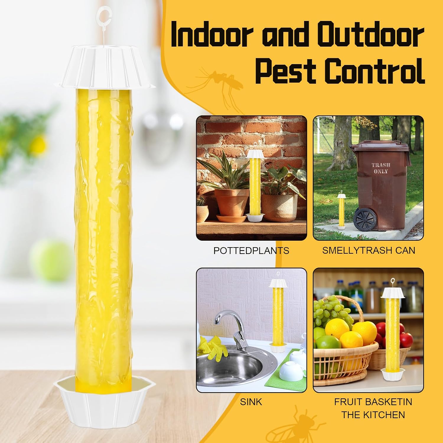 6 Pcs Fly Traps for Indoor Outdoor Hanging Fruit Fly Stick Trap Sticky Mosquito for Home Insect 10 x 2.5 Inches