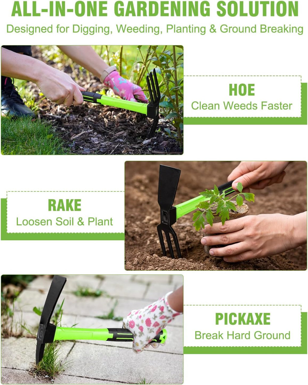 2-Piece Garden Hoe and Cultivator Hand Tool Set - 15" Carbon Steel Weeding Tools Gardening, Heavy Duty Hand Hoe, Rake &