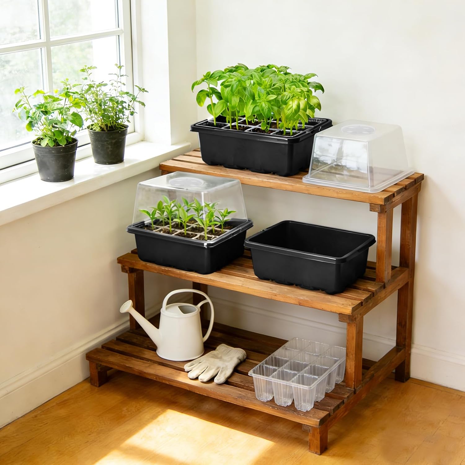 MIXC Seed Starter Tray with Elevated Lid, 120 Cells Seed Starter Kit with Adjustable Humidity Dome, Drainage Hole