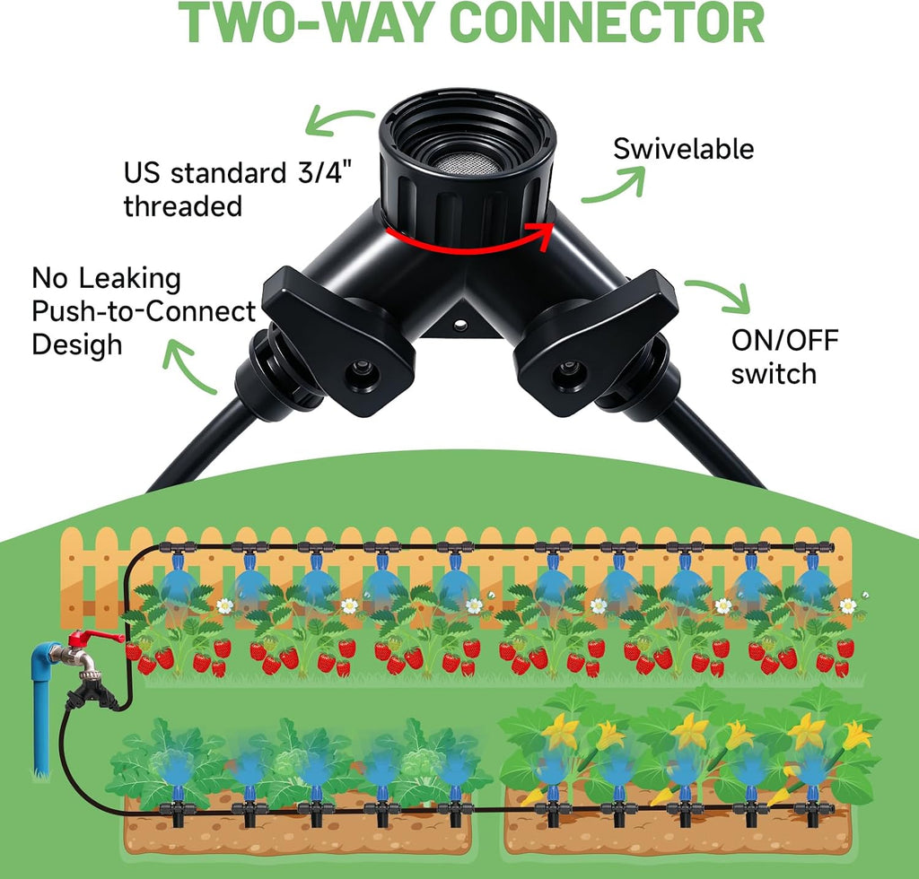 Riboud 165FT Drip Irrigation Kit, Quick-Connect Garden Watering System with 30 Adjustable Misting Nozzles for Garden