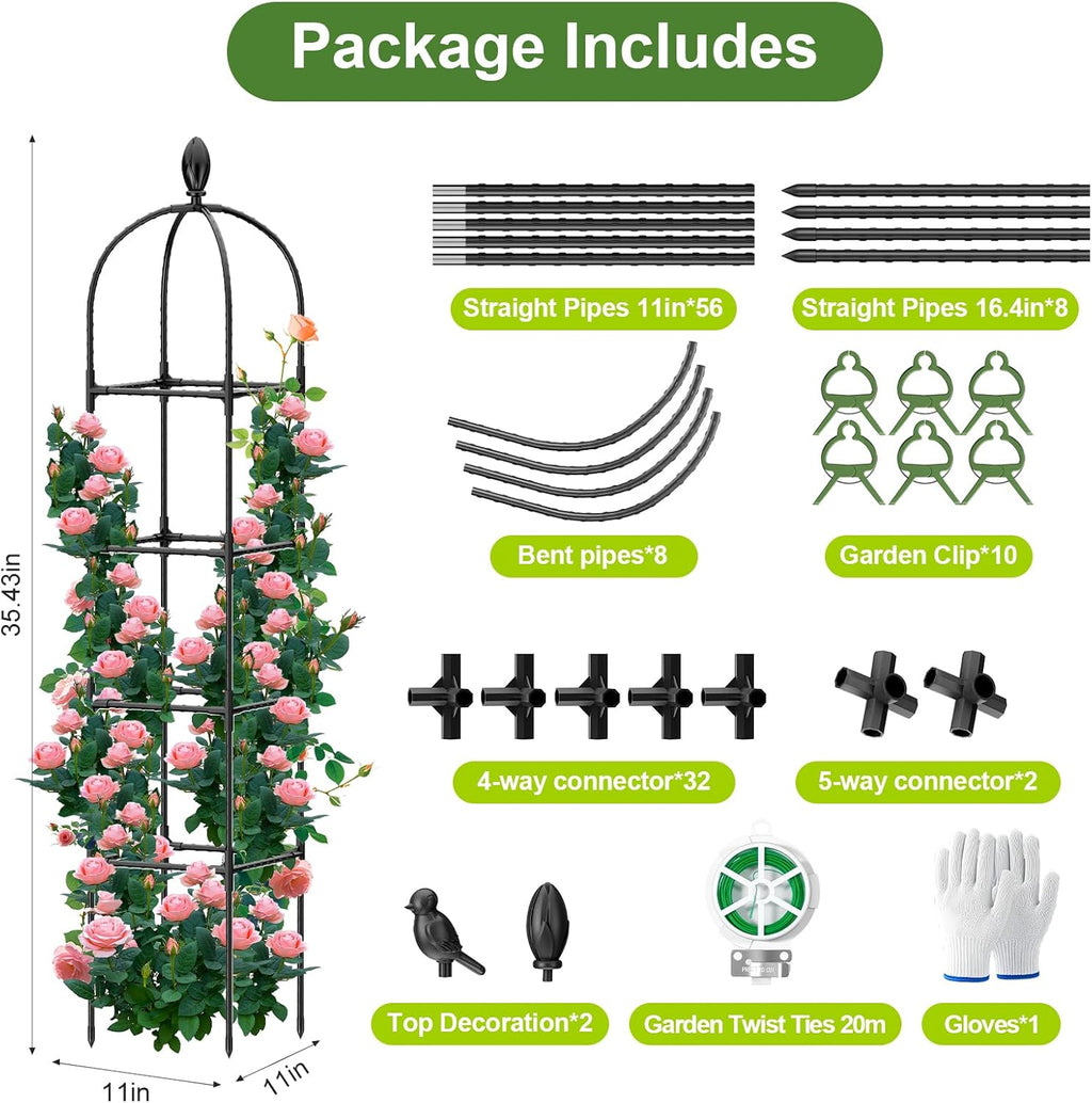 2 Pack Garden Obelisk Trellis, 70" Tall Plant Support for Climbing Vine, Metal Covered Plastic Coating Rustproof Heavy