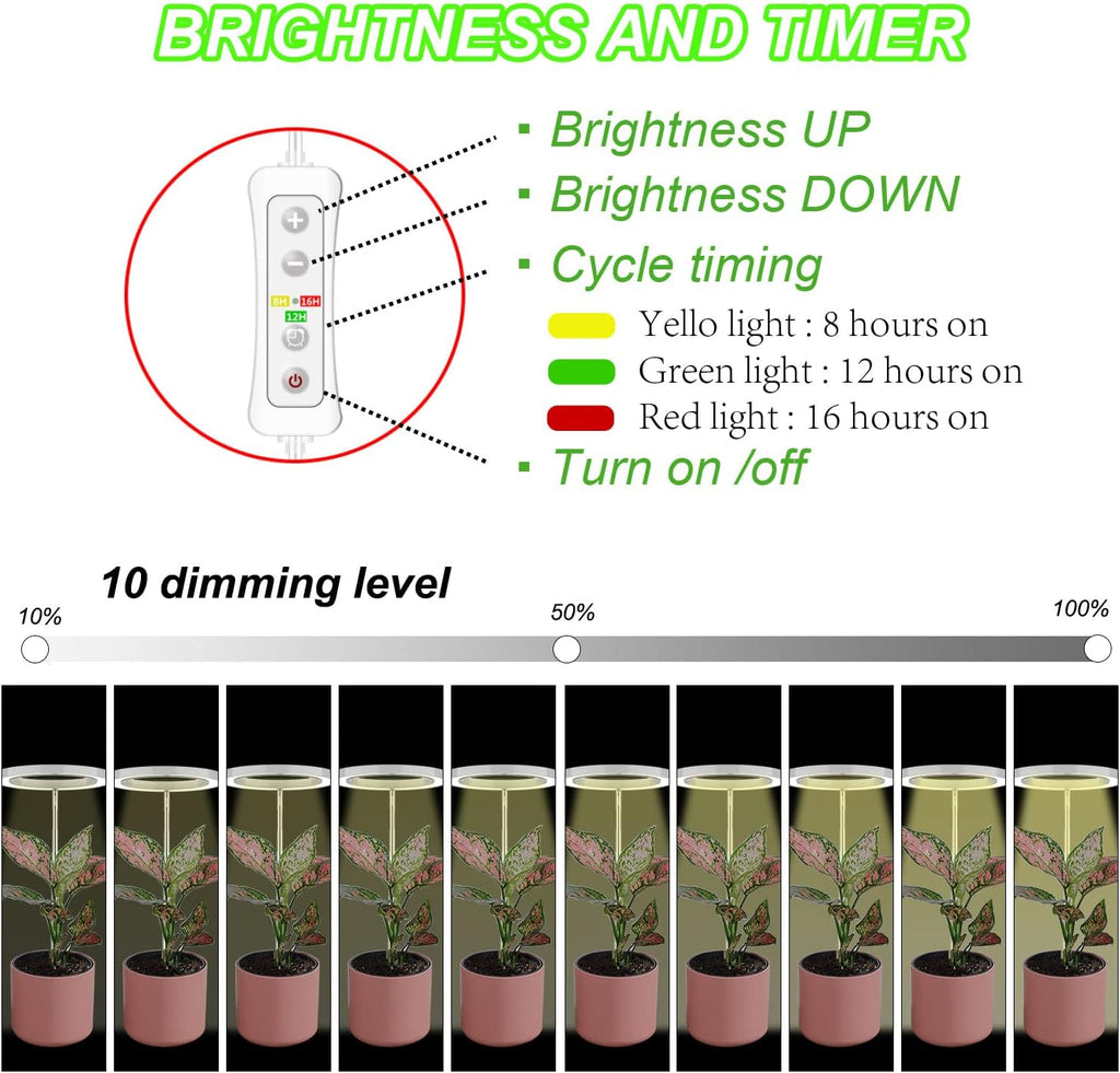 Plant Grow Light,yadoker LED Growing Light Full Spectrum for Indoor Plants,Height Adjustable, Automatic Timer, 5V Low