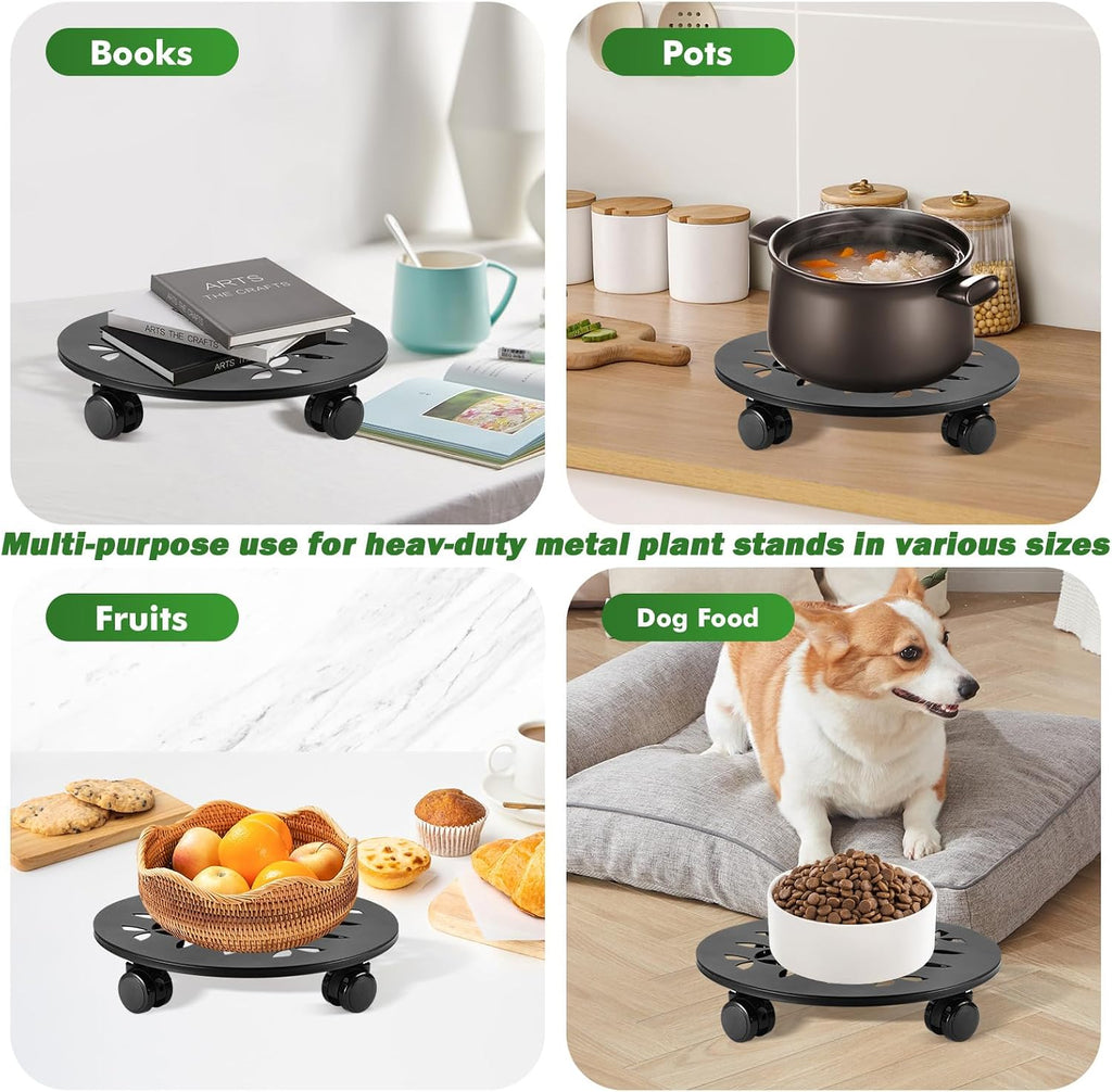 3 Packs 13.5" Large Metal Plant Caddy with Wheels Heavy-duty Plant Dolly Pot Mover Rollers Rolling Plant Stands Indoor