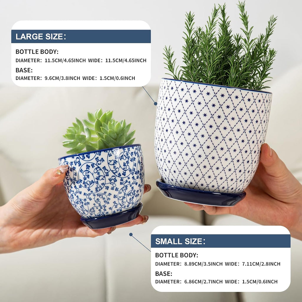 4.6 Inch Ceramic Small Succulent Planter Pots Set of 4 | Flower Pot with Drainage Holes and Saucers for Indoor Plant