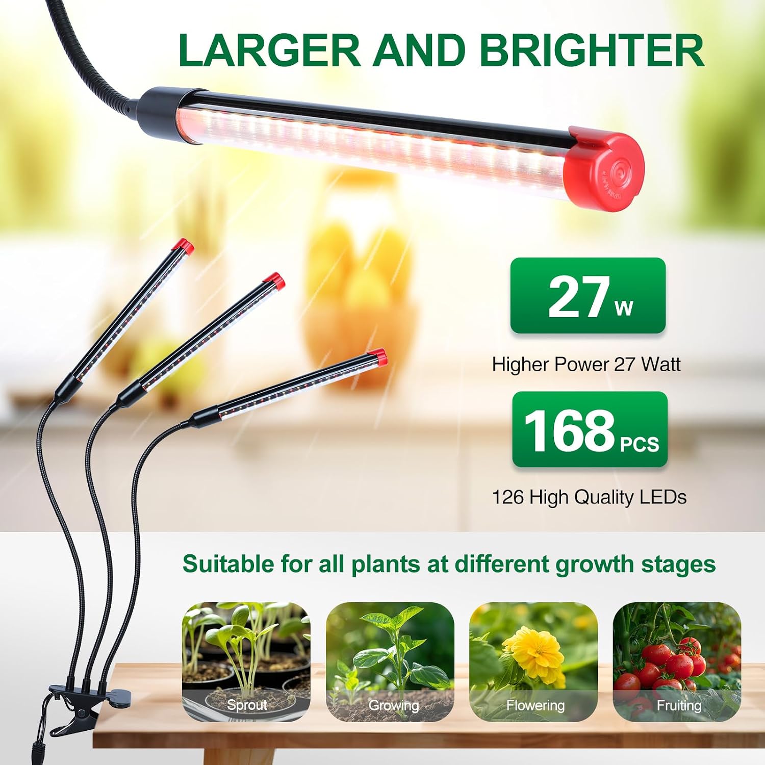 Clip Grow Lights for Indoor Plants, Seed Starting, Bonsai, 4/8/12/16/20H Timer, Full Spectrum Plant Growing Lamps, 27