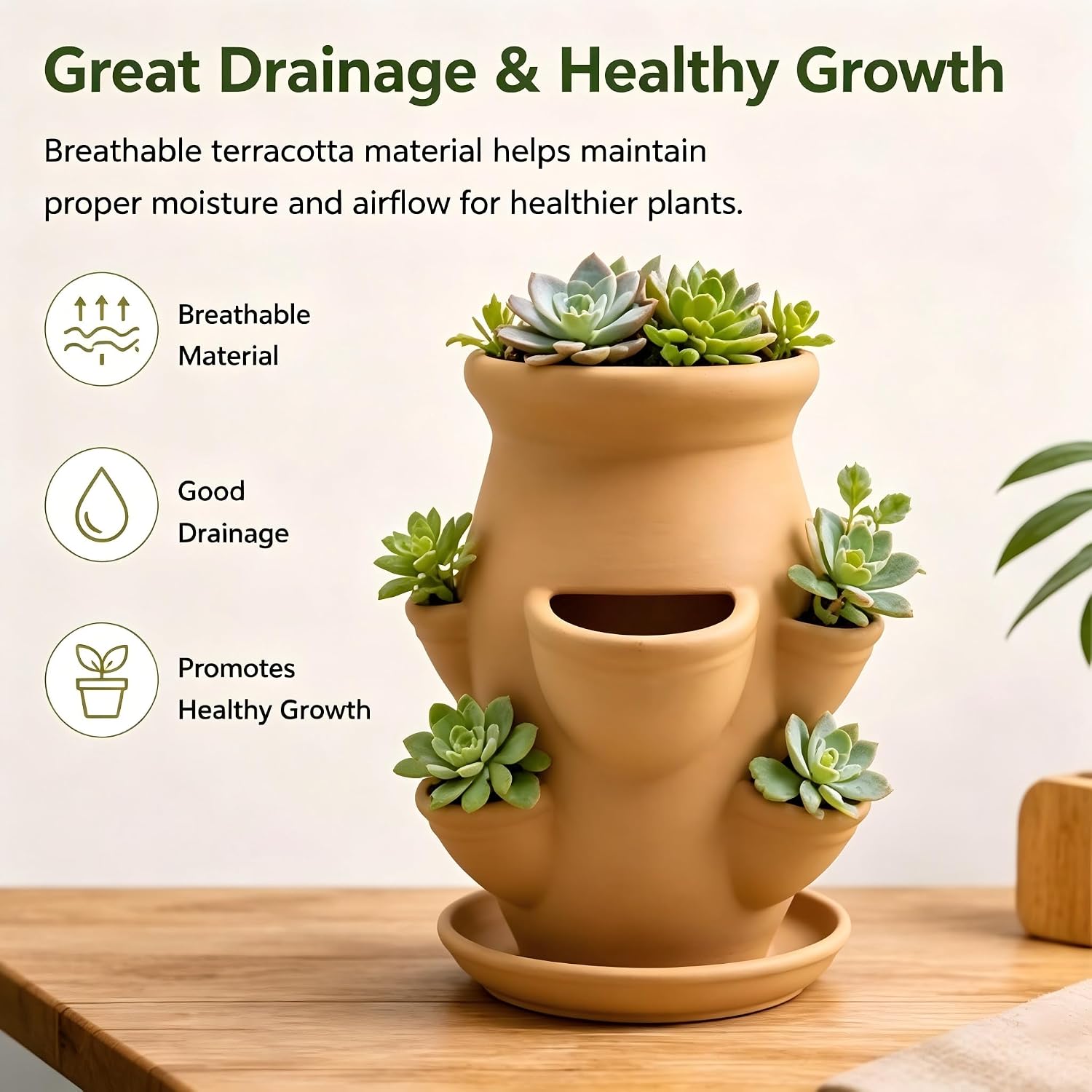 Strawberry Planter Pot Tower,Multi-Pocket Vertical Terracotta Plant Pot,Embossed Stacked Growing Pot for Succulent Herb