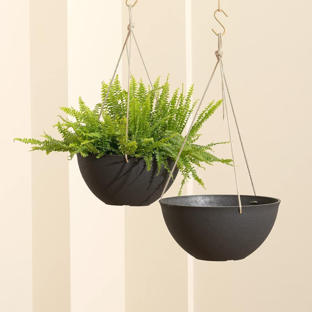 LA JOLIE MUSE Large Hanging Planters for Outdoor Plants, Set of 2, 13 Inch | Black Hanging Baskets with Drainage Holes