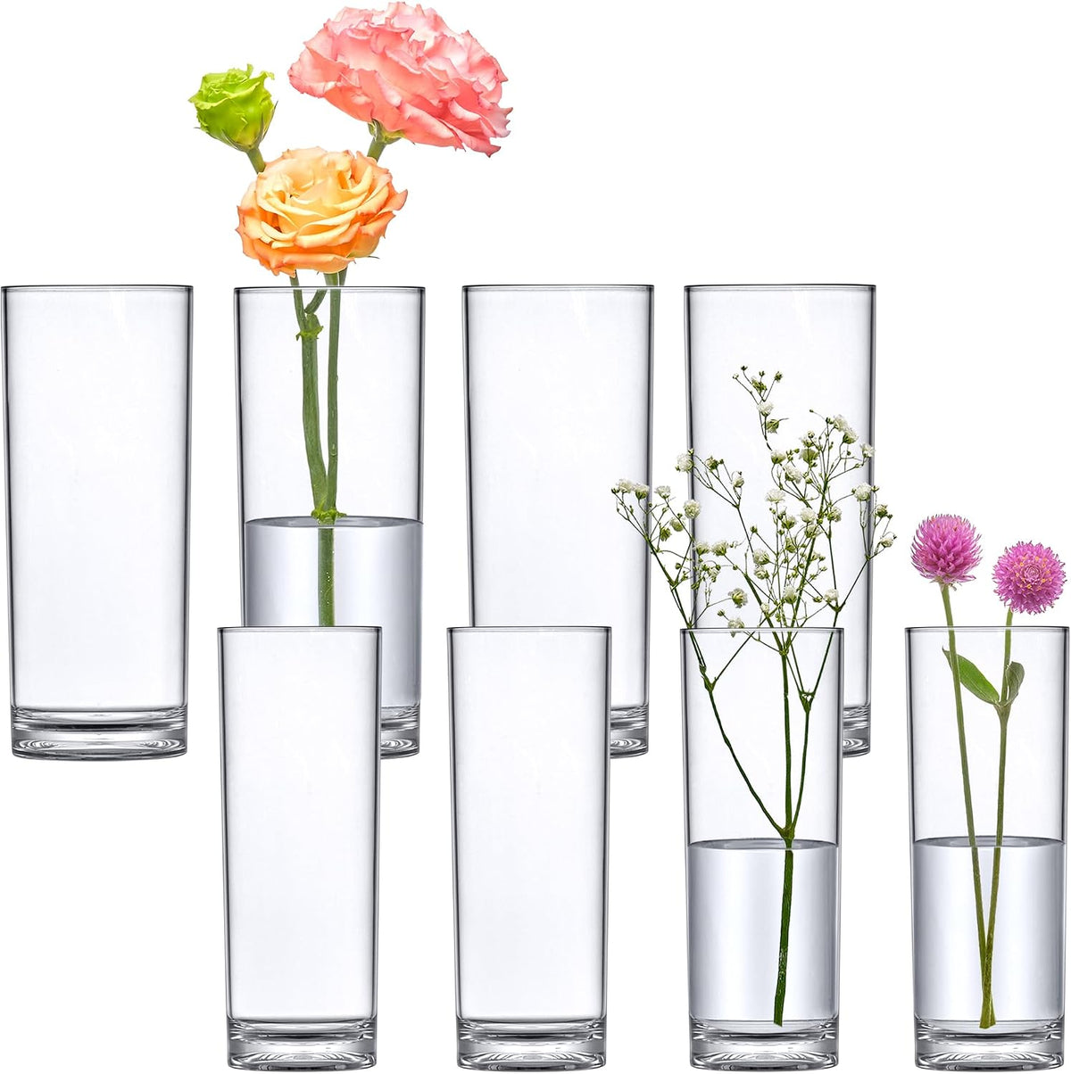 Kingrol 12 Pack 4 Inch Square Clear Acrylic Vases, Shatter-Resistant PET Plastic Centerpiece Vases for Weddings, Events, Table Decor