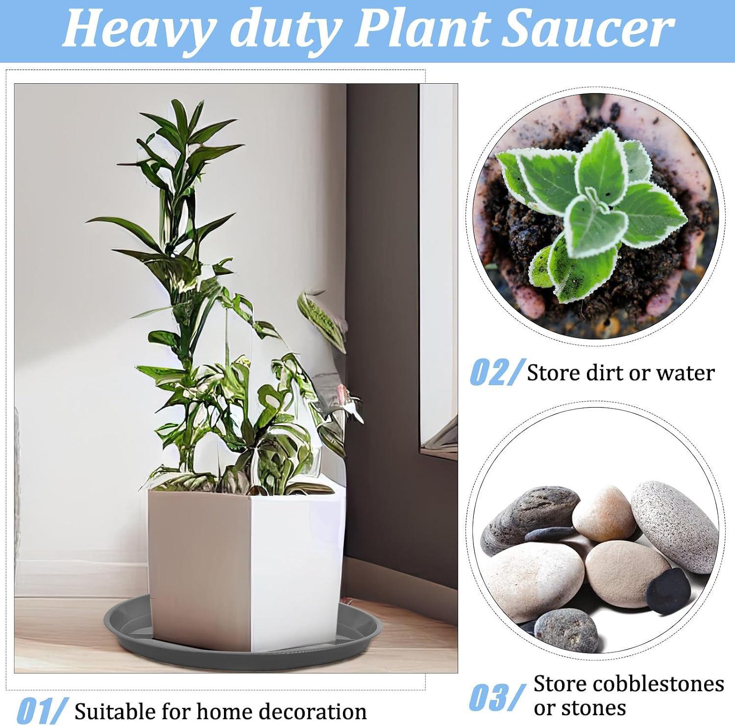 Eccliy 6 Pack Plastic Plant Saucer Heavy Duty Planter Saucers Large Plant Pot Saucers Plastic Water Trays for Indoors